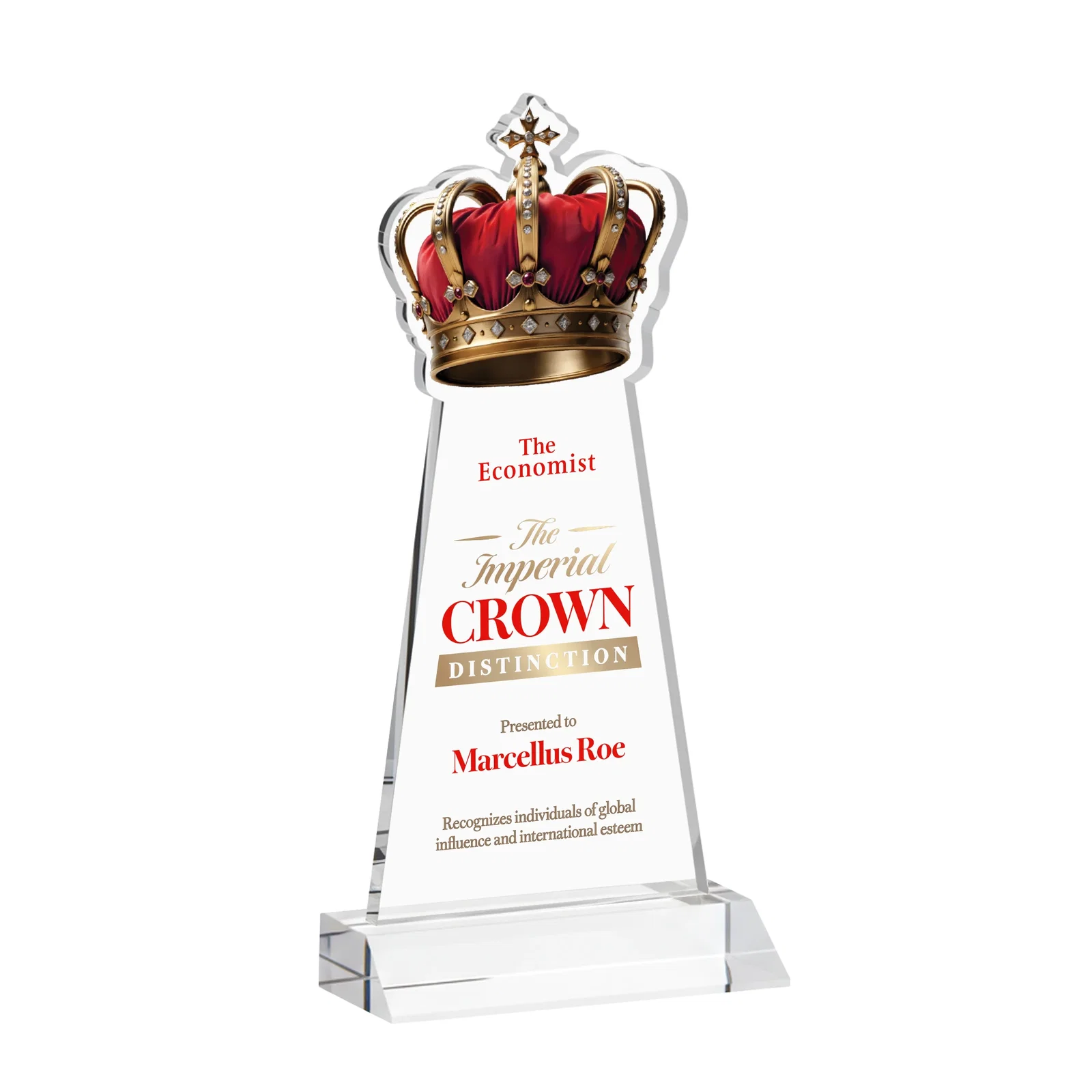 Branded Starfire Crystal Crown Award on Front-Mitered Base, awards for sales achievement awards