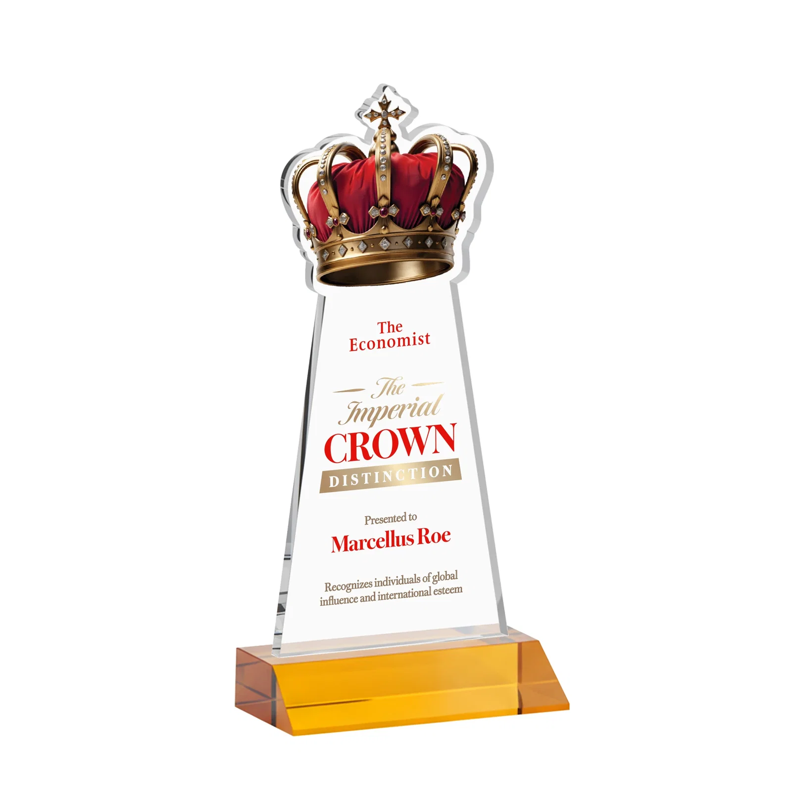 Branded Starfire Crystal Crown Award on Front-Mitered Base, awards for donor appreciation