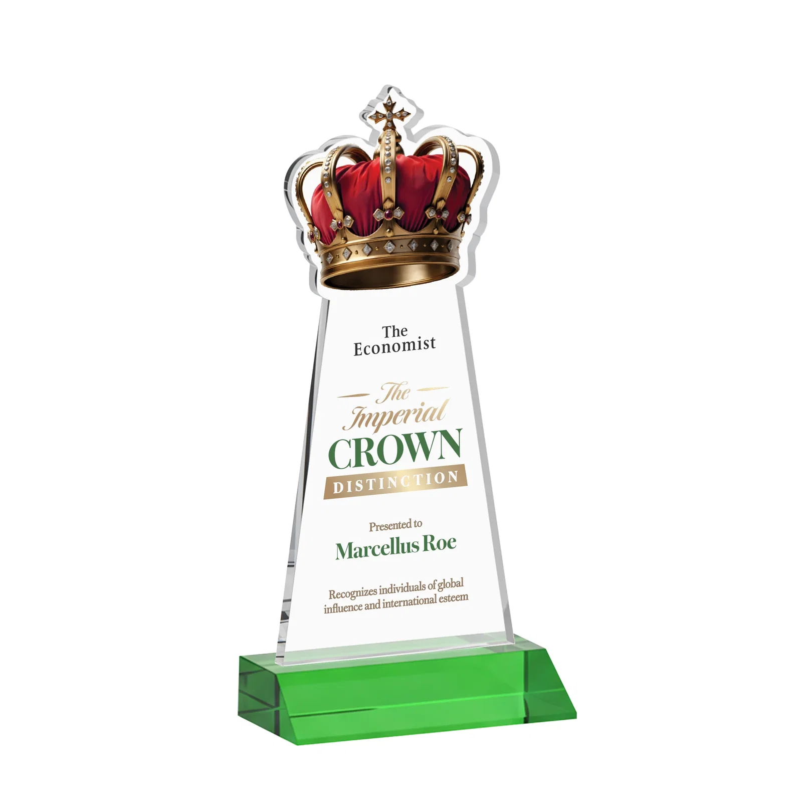 Branded Starfire Crystal Crown Award on Front-Mitered Base, awards for dealer and partner awards