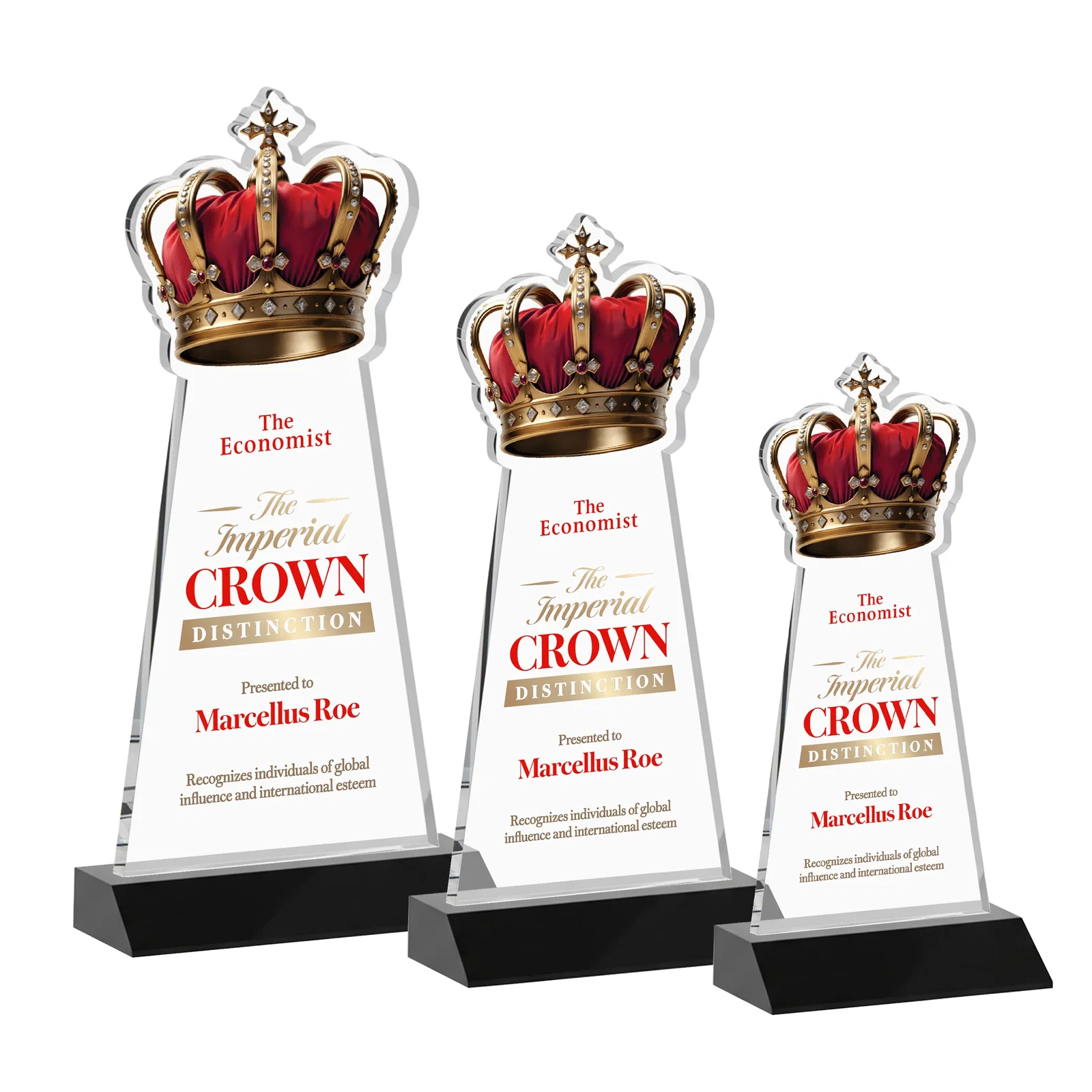 Custom printed Starfire Crystal Crown Award on Front-Mitered Base, awards for corporate award ceremonies