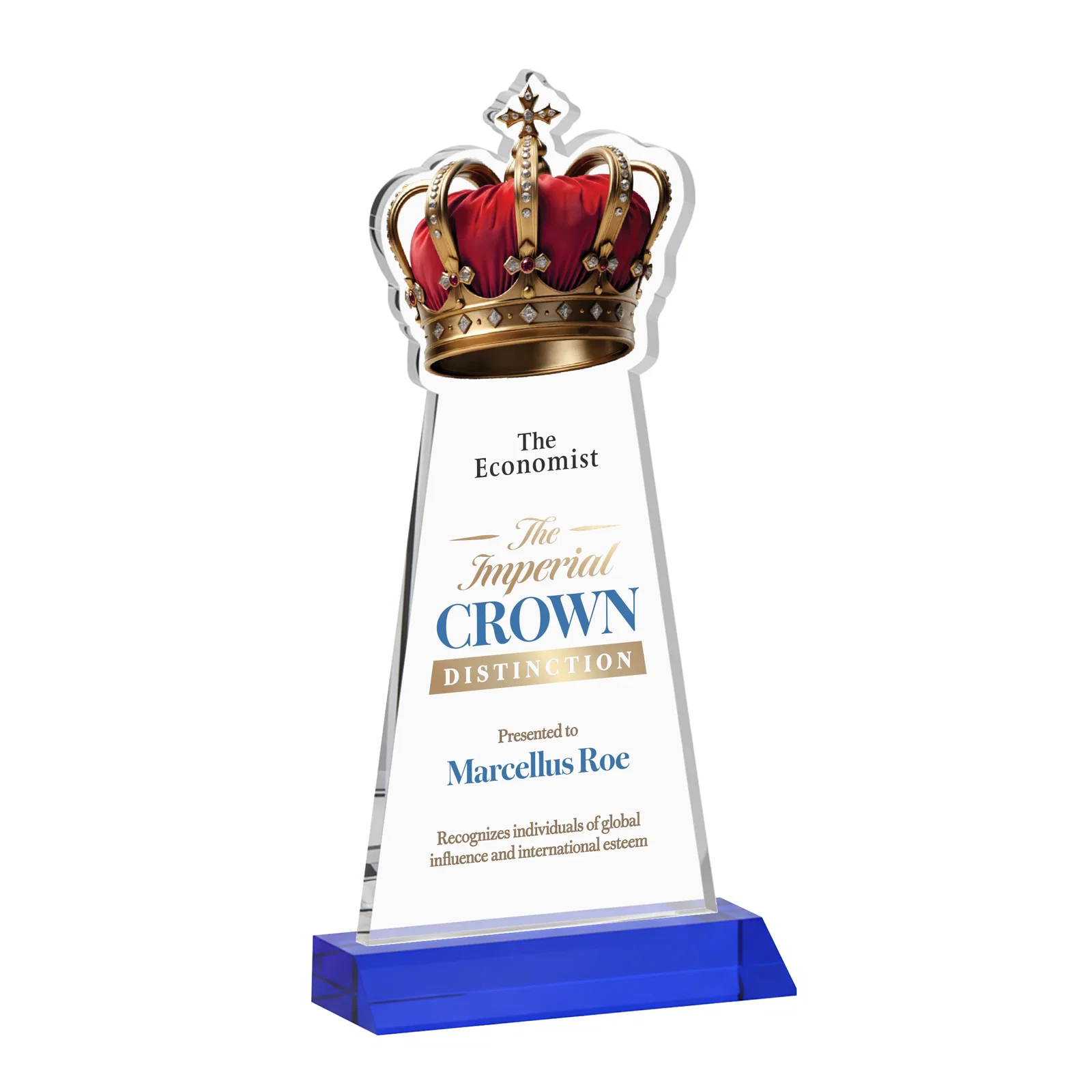 Custom printed Starfire Crystal Crown Award on Front-Mitered Base, awards for safety achievement programs