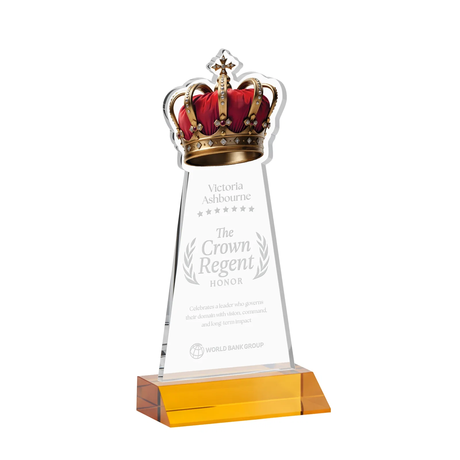 Custom Starfire Crystal Crown Award on Front-Mitered Base, awards for team milestone celebrations