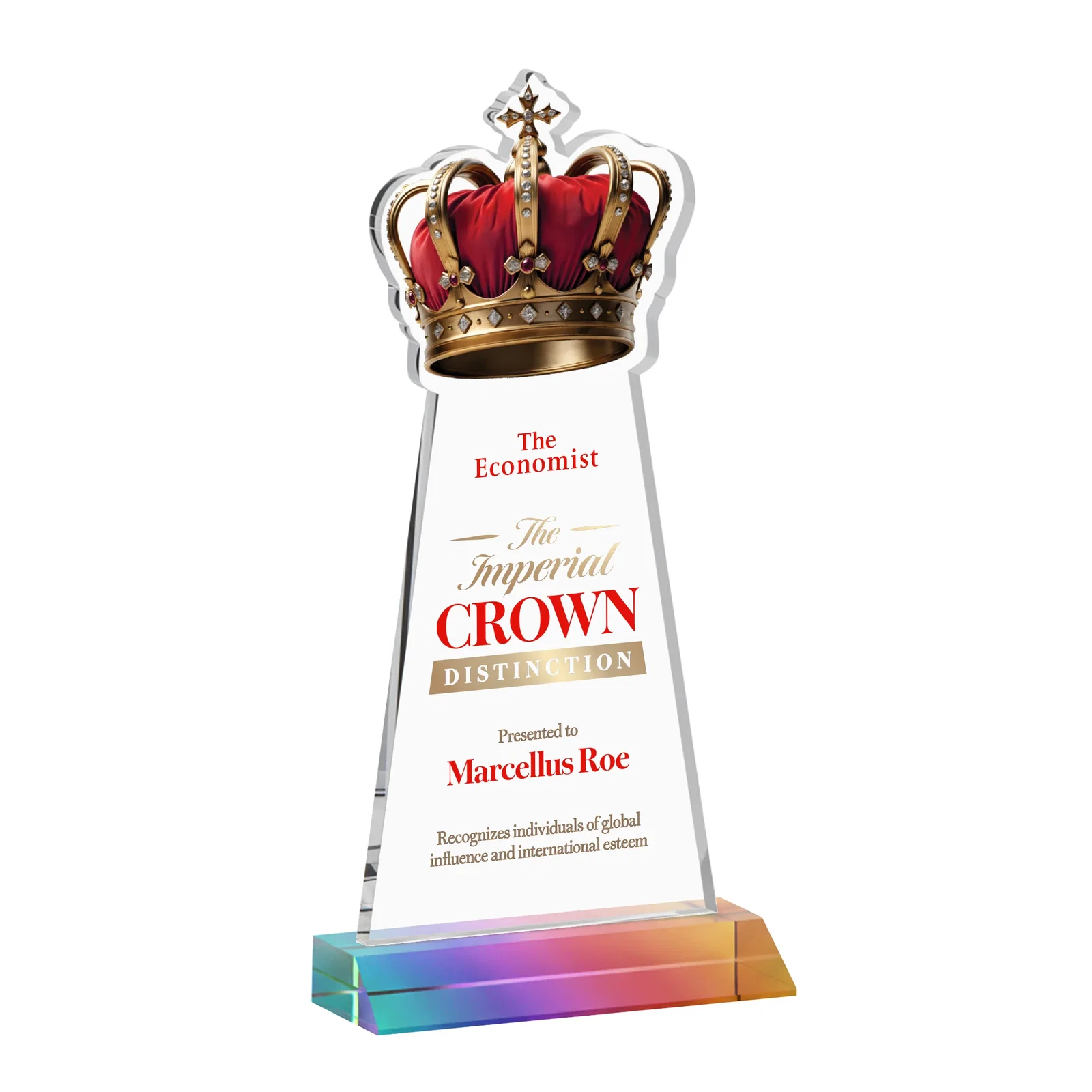 Customized Starfire Crystal Crown Award on Front-Mitered Base, awards for employee recognition