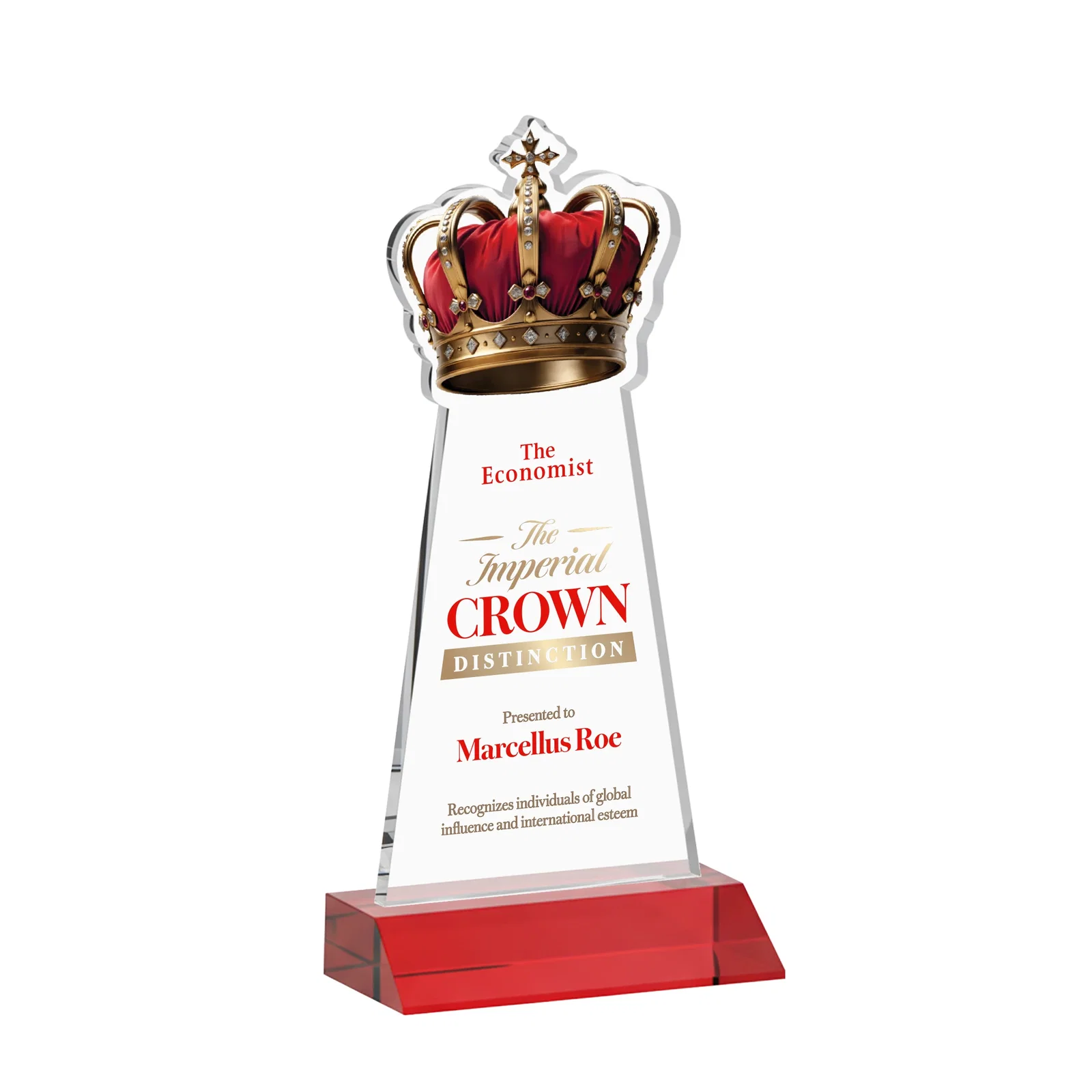 Customized Starfire Crystal Crown Award on Front-Mitered Base, awards for service anniversary gifts