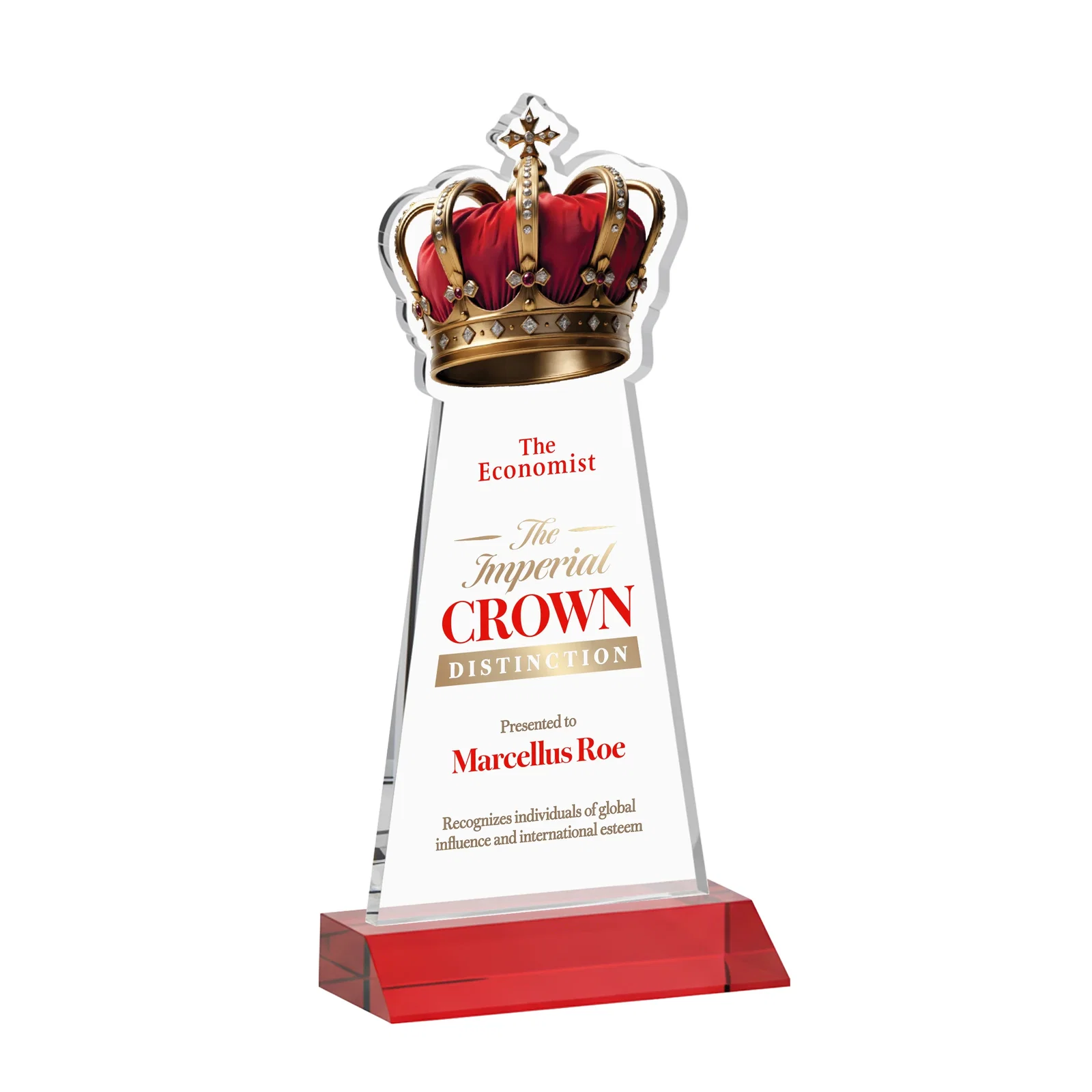 Customized Starfire Crystal Crown Award on Front-Mitered Base, awards for sales achievement awards