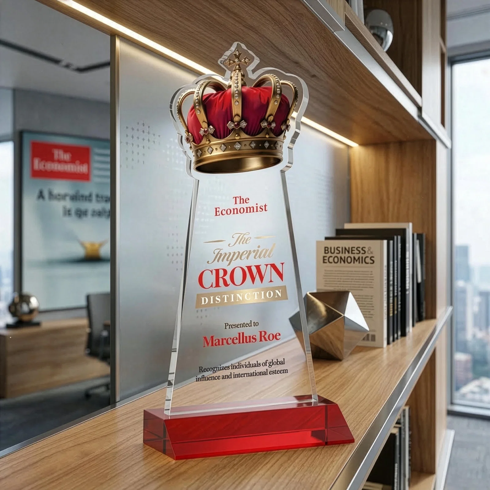 Customized Starfire Crystal Crown Award on Front-Mitered Base, awards for team milestone celebrations