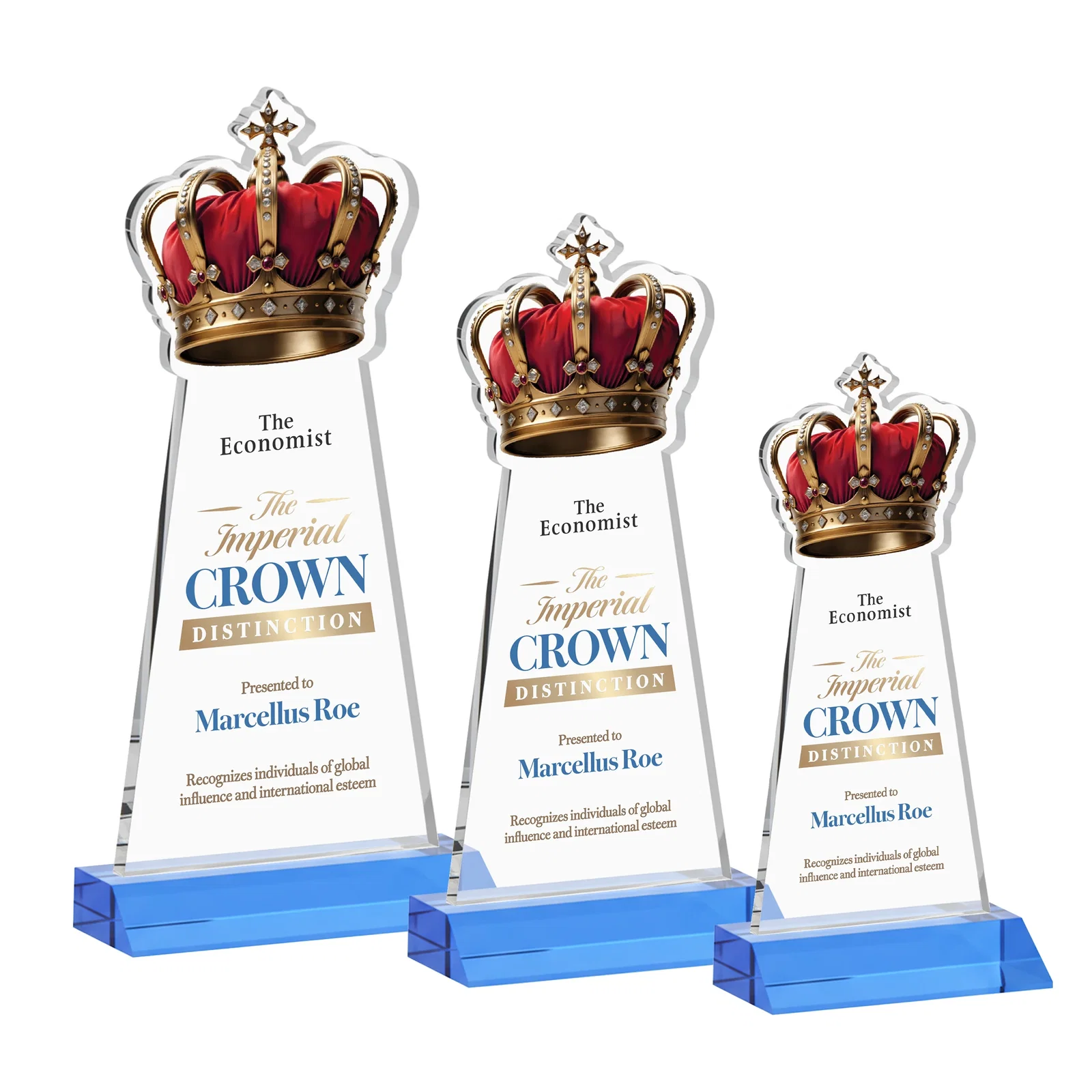 Customized Starfire Crystal Crown Award on Front-Mitered Base, awards for donor appreciation