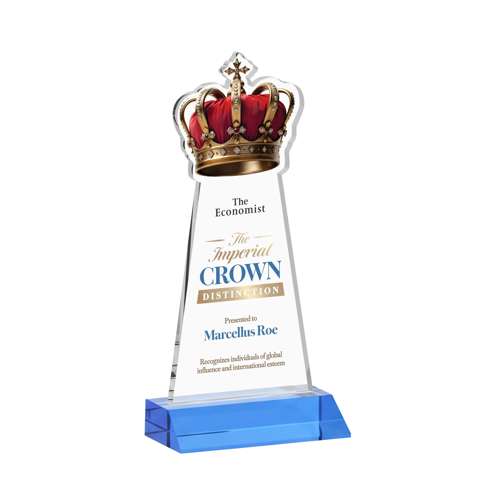 Customized Starfire Crystal Crown Award on Front-Mitered Base, awards for graduation ceremonies