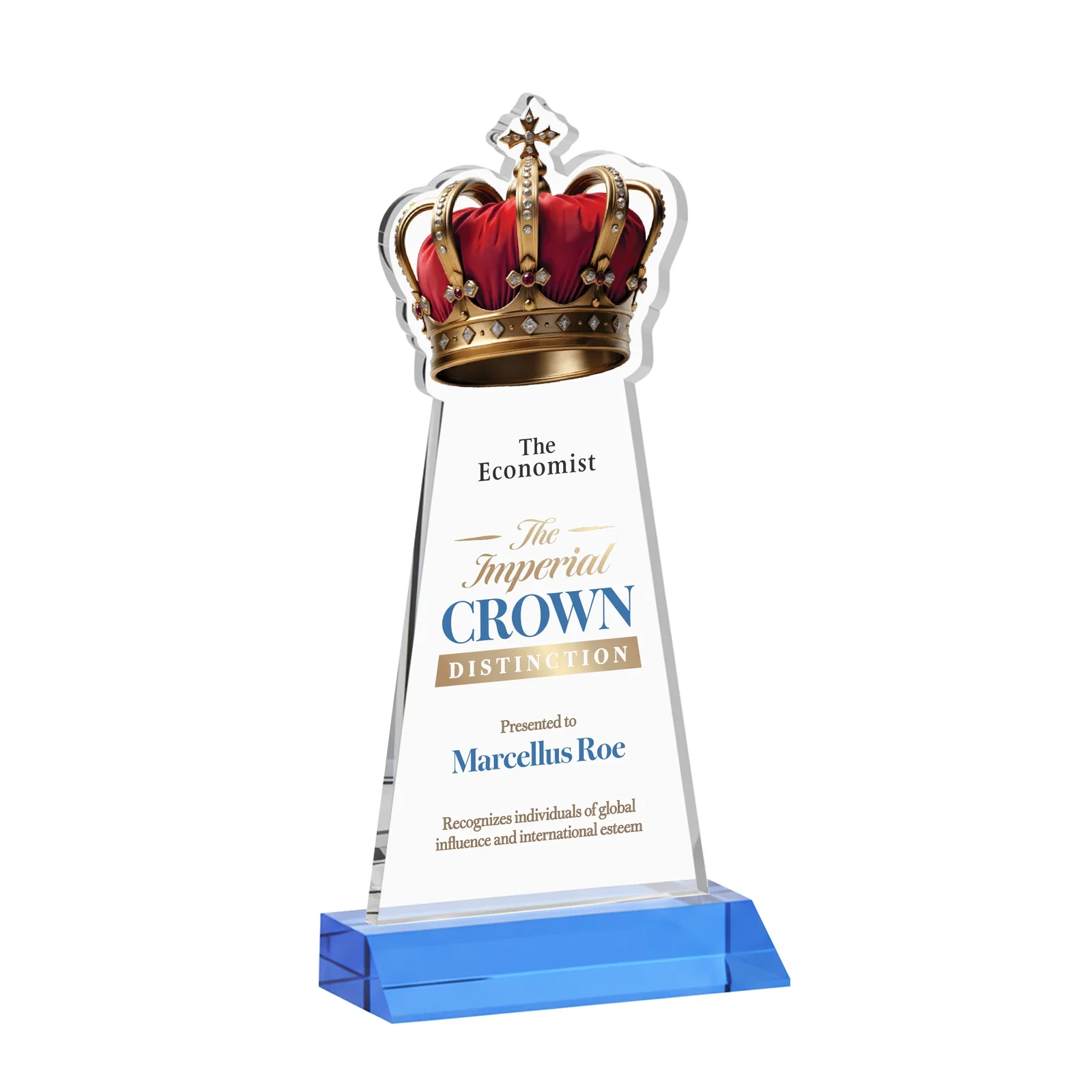 Customized Starfire Crystal Crown Award on Front-Mitered Base, awards for safety achievement programs