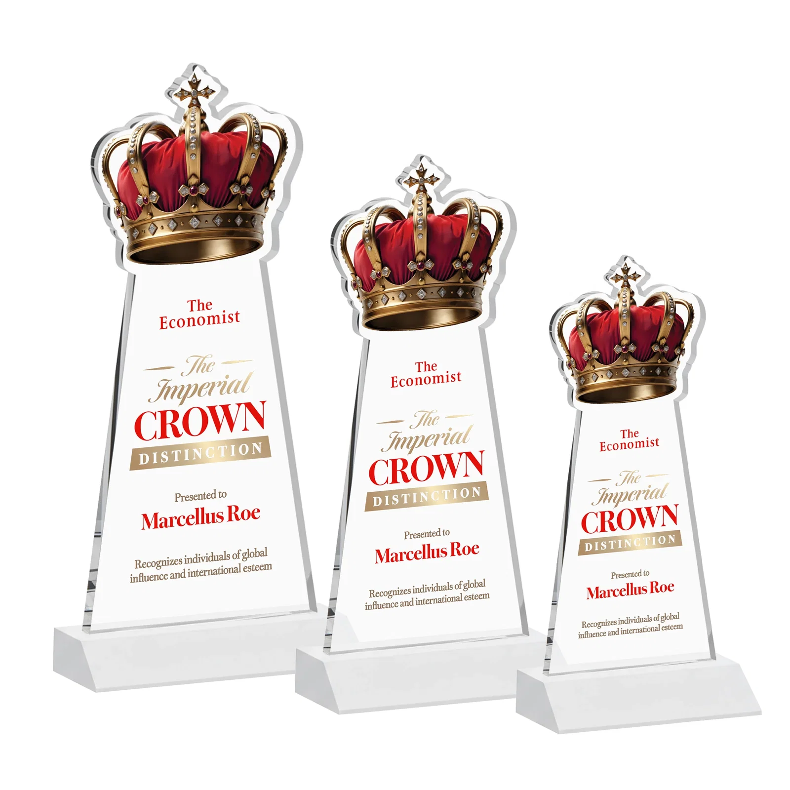 Customized Starfire Crystal Crown Award on Front-Mitered Base, awards for dealer and partner awards