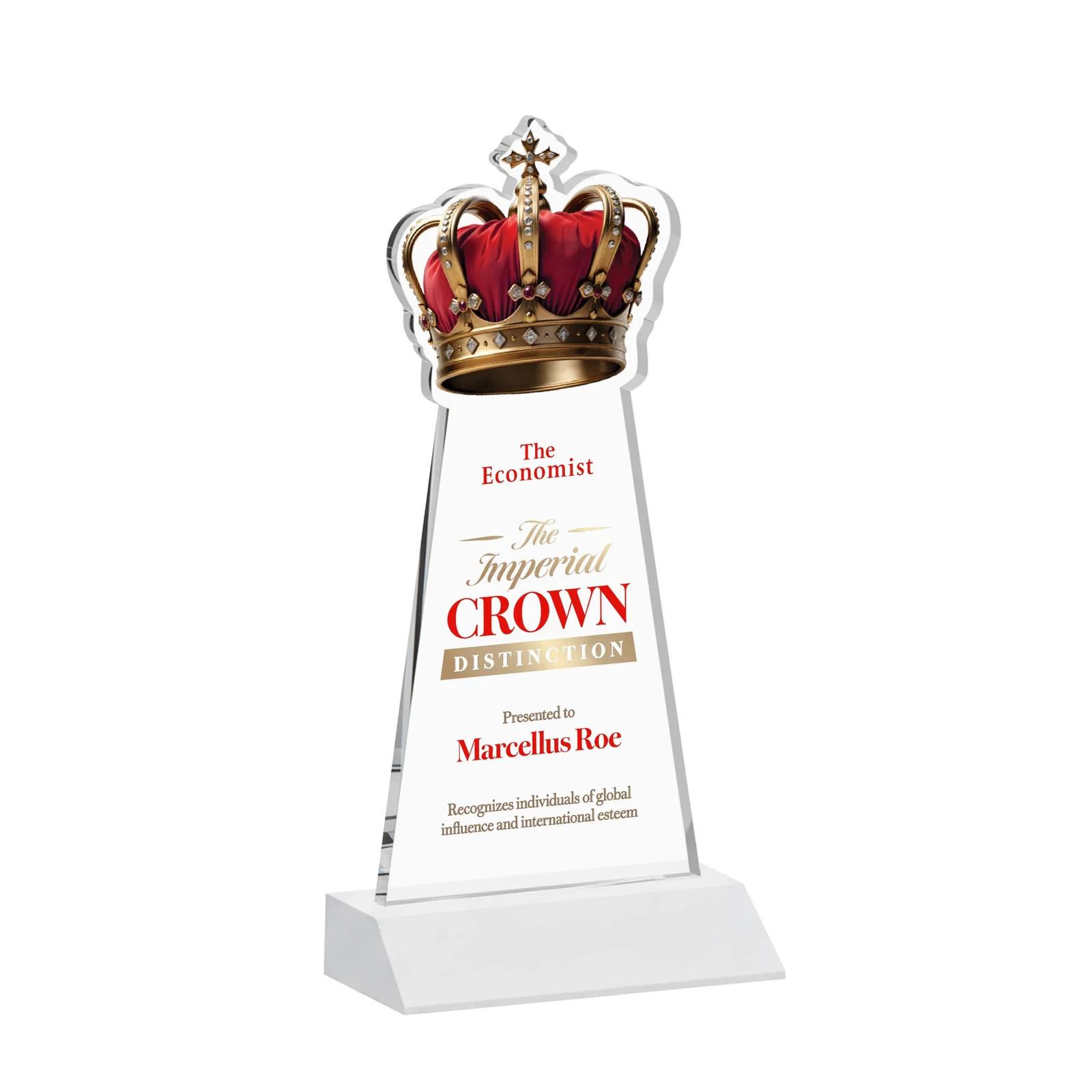 Customized Starfire Crystal Crown Award on Front-Mitered Base, awards for company anniversary events