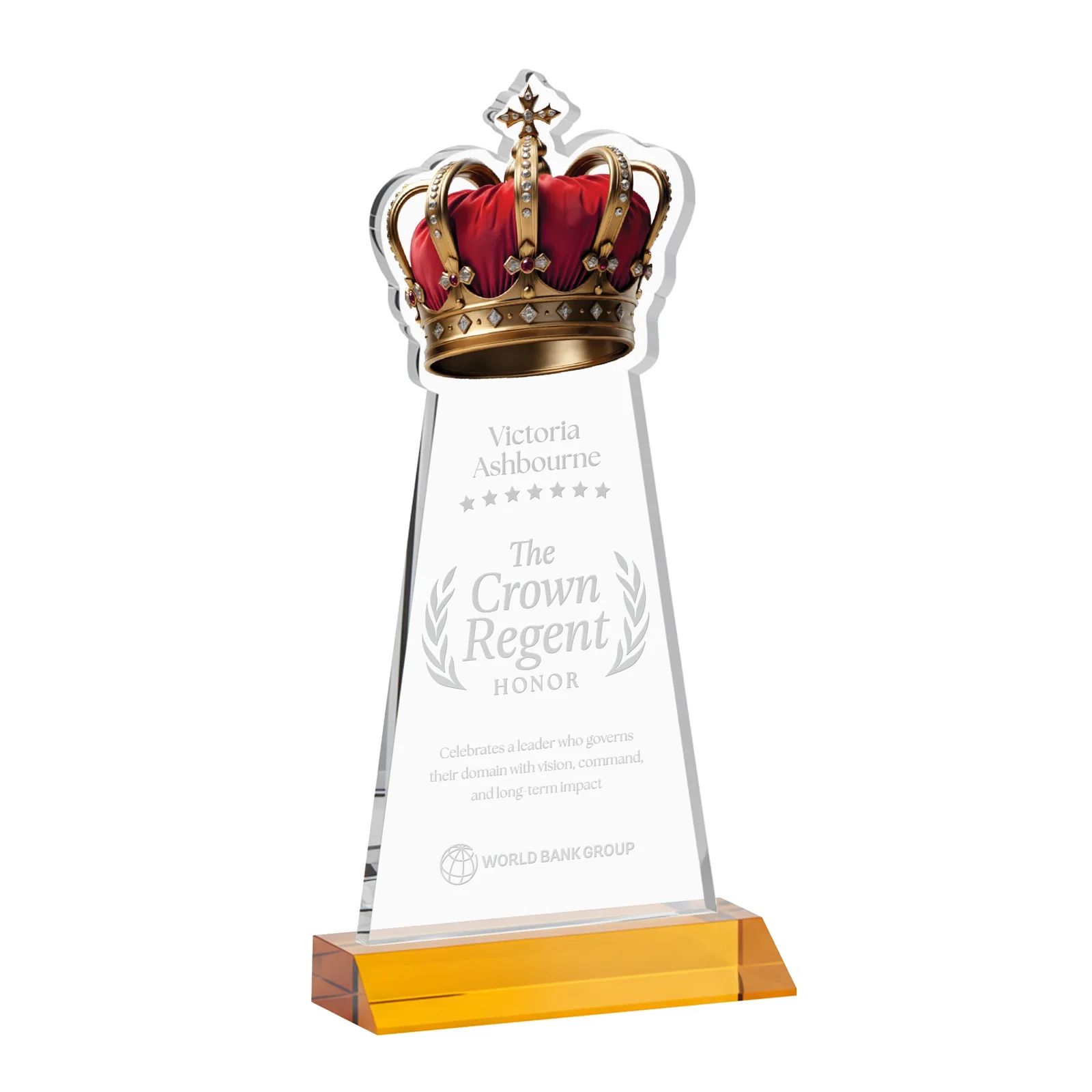 Custom Starfire Crystal Crown Award on Front-Mitered Base, awards for graduation ceremonies