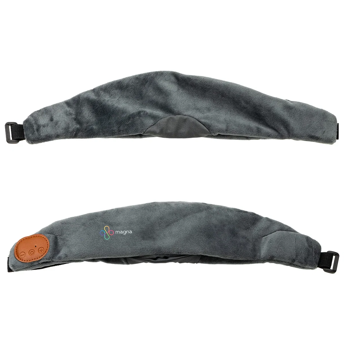 Close-up of the Crown Eye Mask with Wireless Headset's logo imprint area