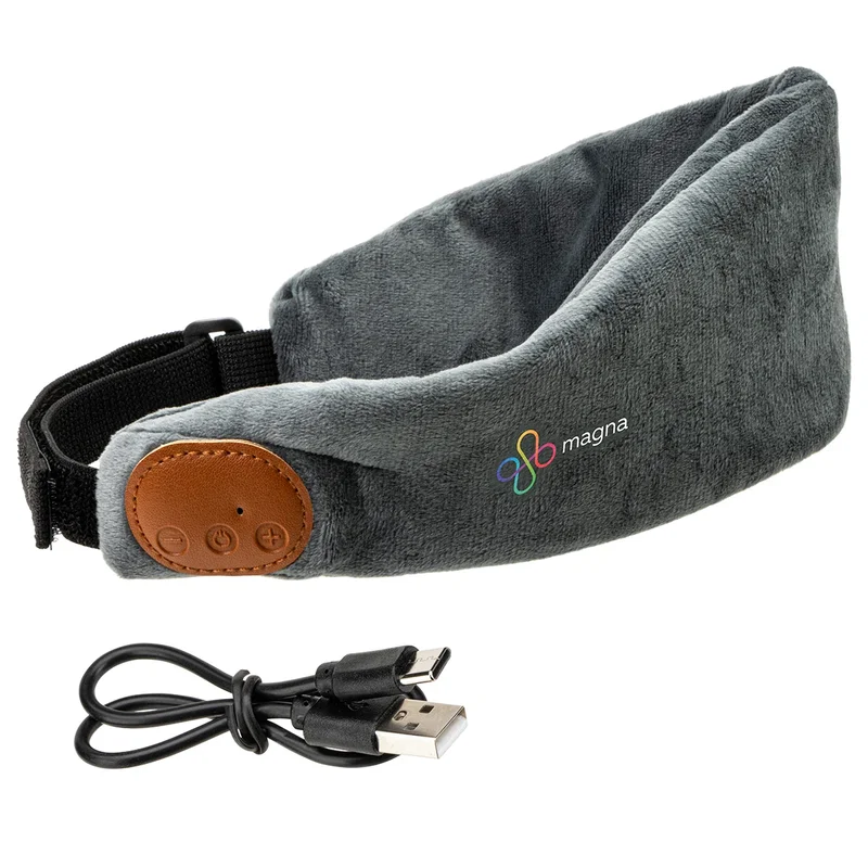 Promotional Crown Eye Mask with Wireless Headset worn during use, lifestyle shot