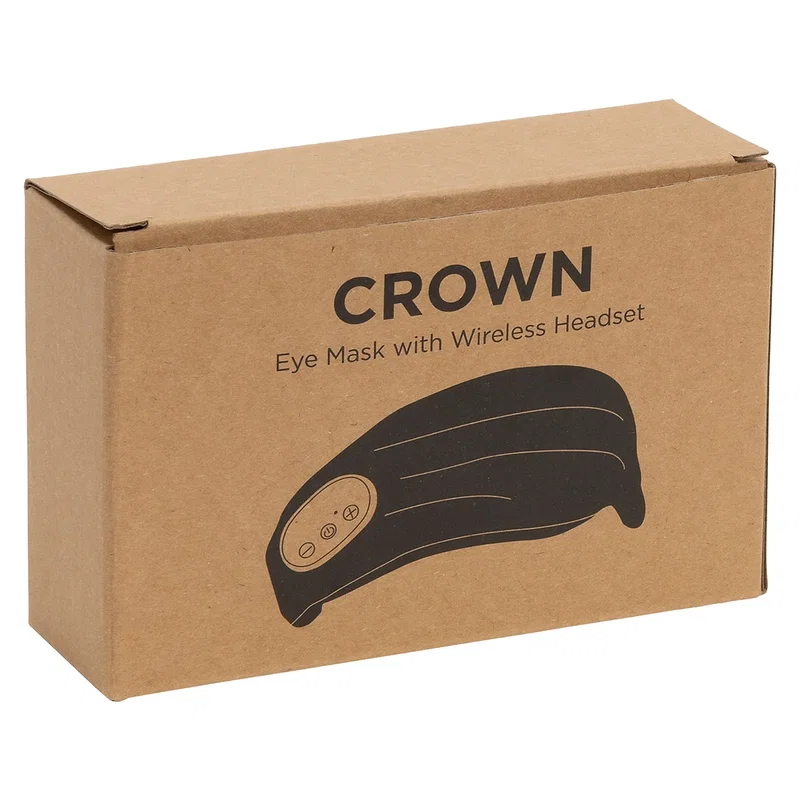 Retail packaging for the branded Crown Eye Mask with Wireless Headset