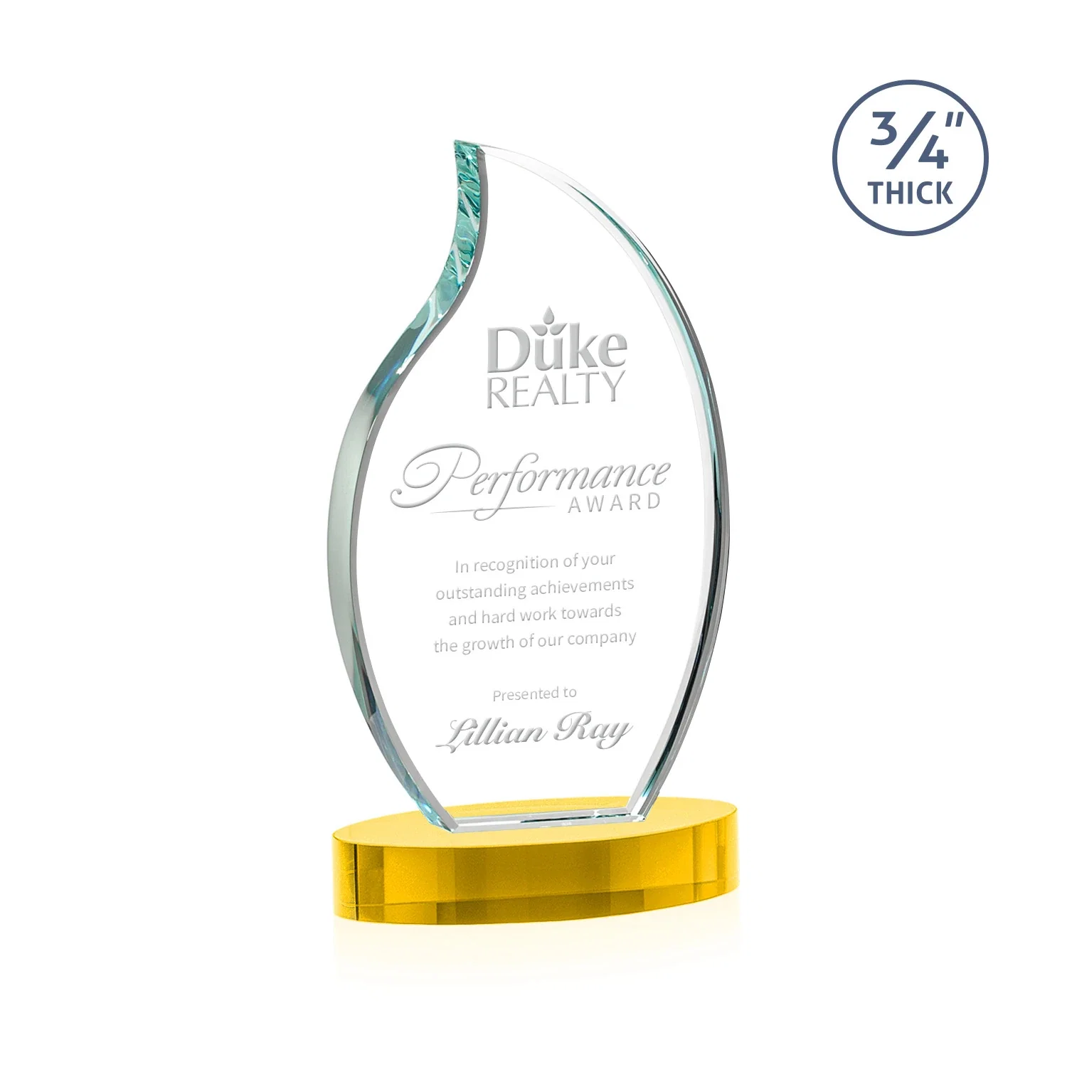 Custom Starfire Crystal Flame Award for volunteer appreciation