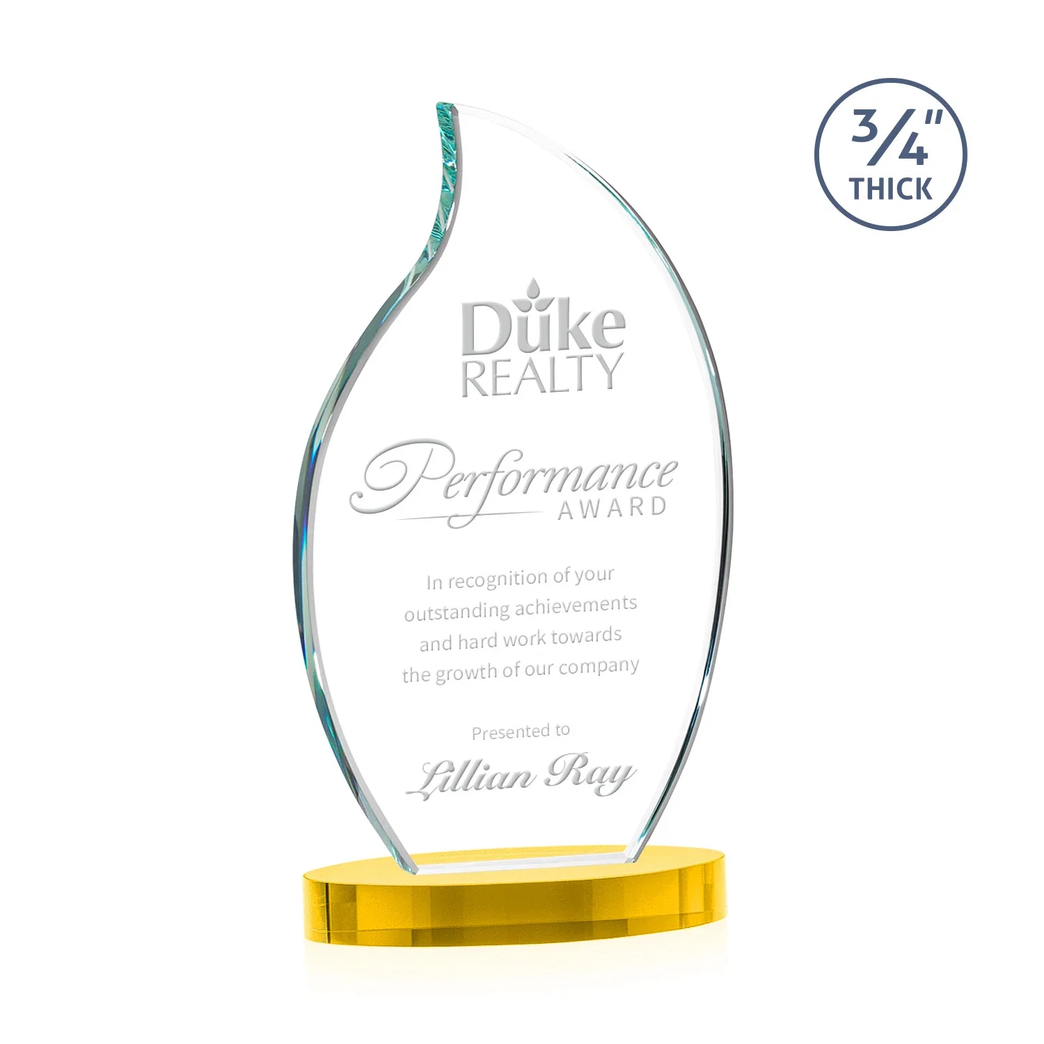 Custom Starfire Crystal Flame Award for company anniversary events
