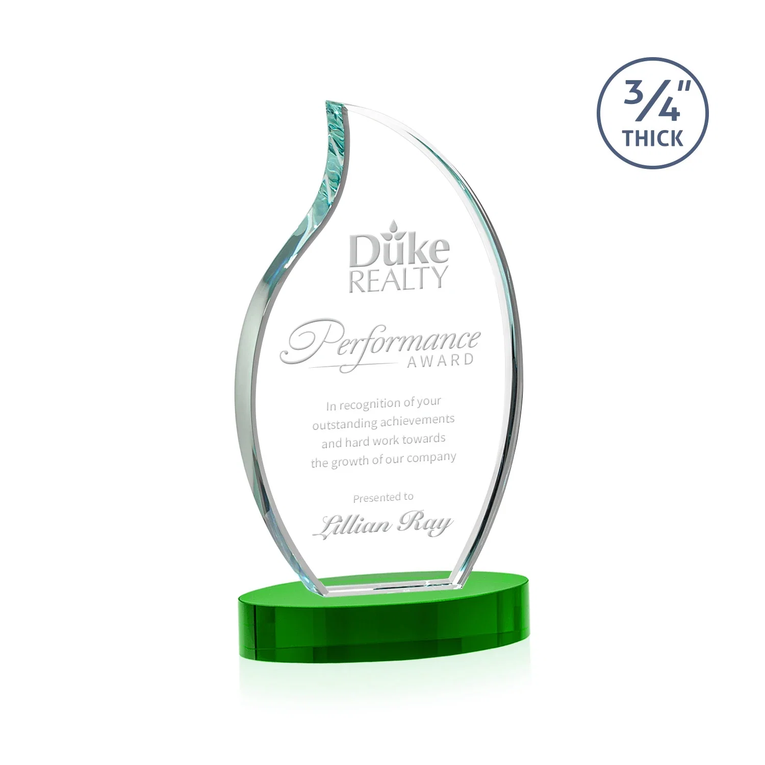 Personalized Starfire Crystal Flame Award for corporate award ceremonies