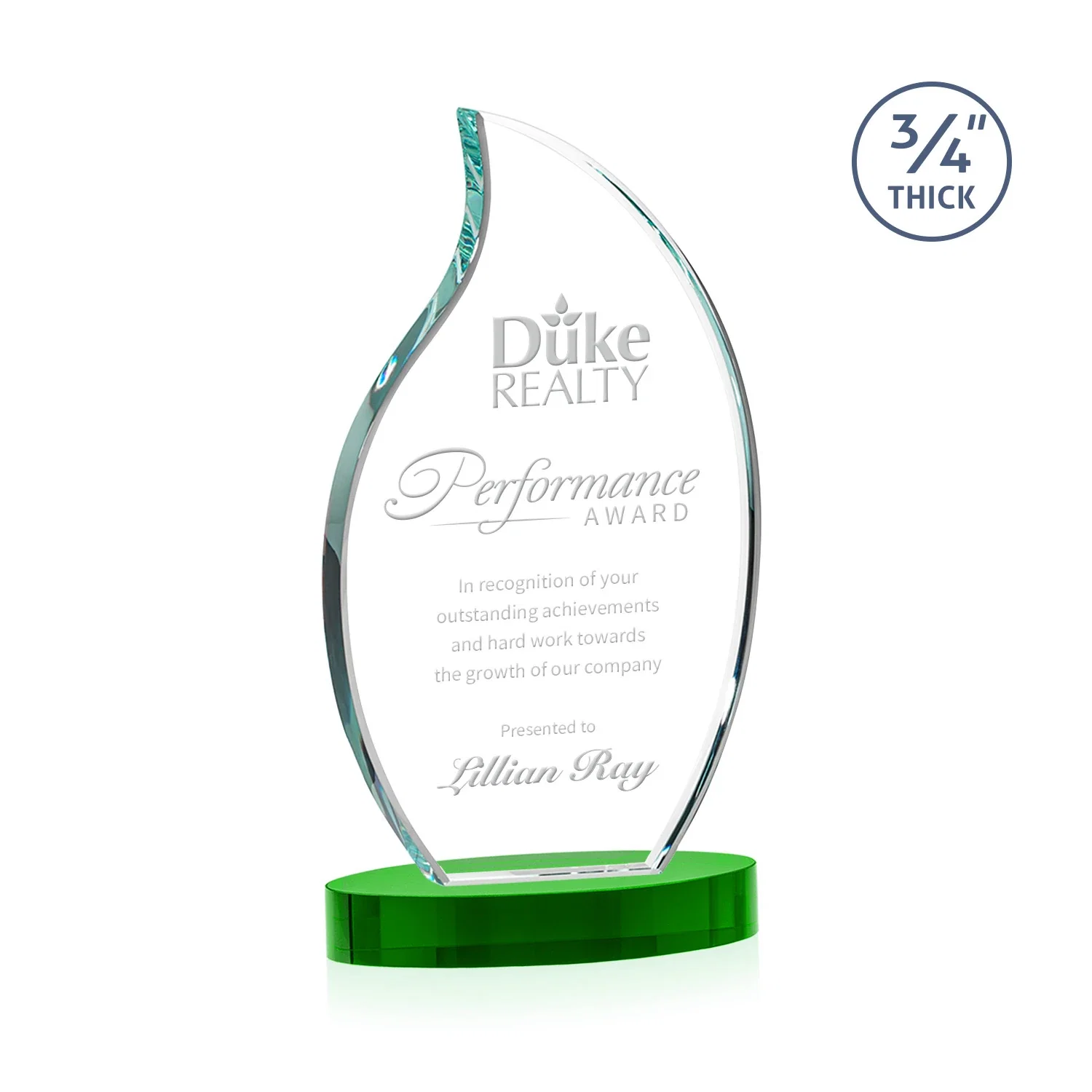 Personalized Starfire Crystal Flame Award for service anniversary gifts