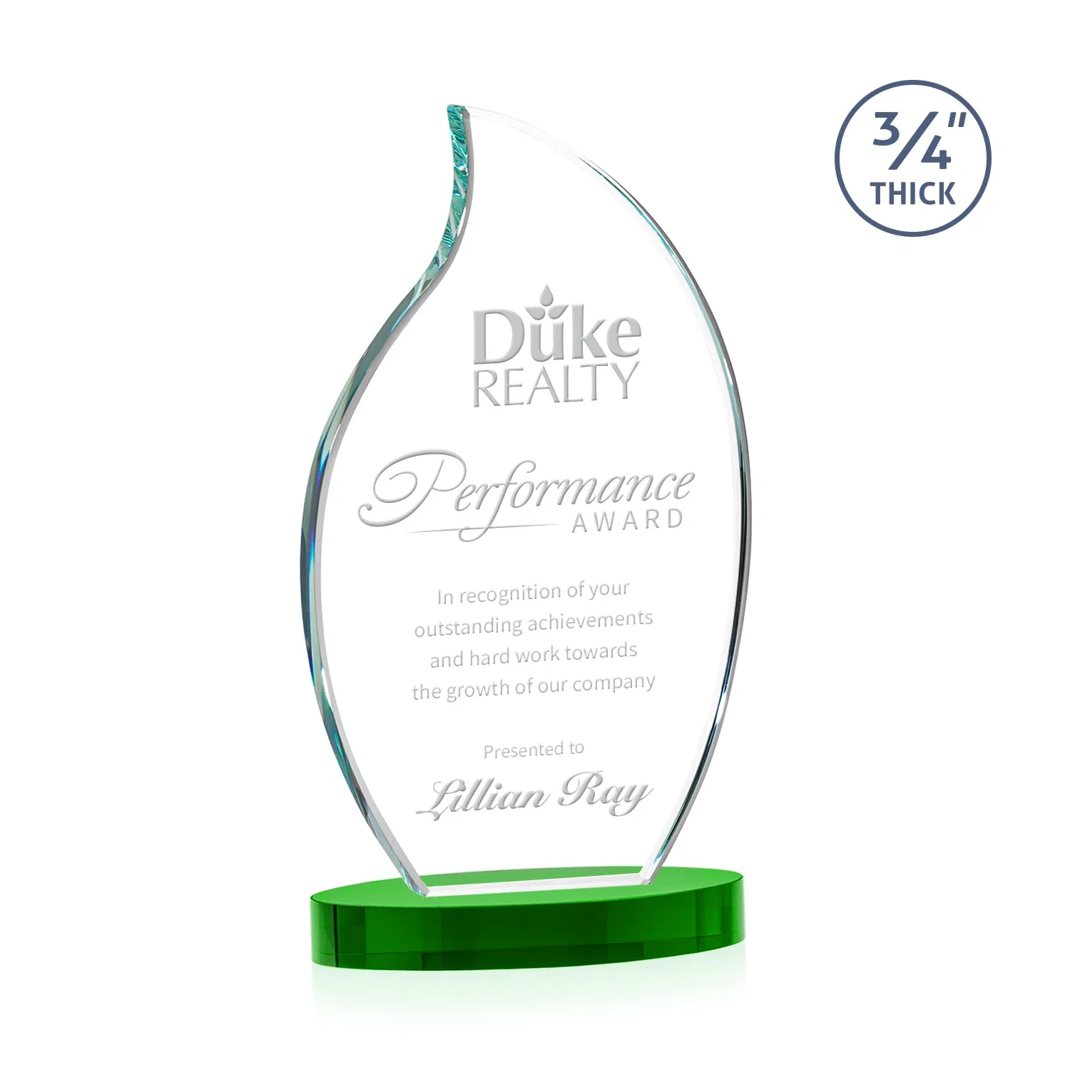 Personalized Starfire Crystal Flame Award for sales achievement awards