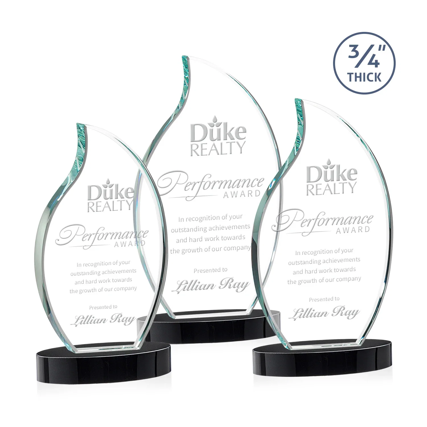 Personalized Starfire Crystal Flame Award for retirement presentations