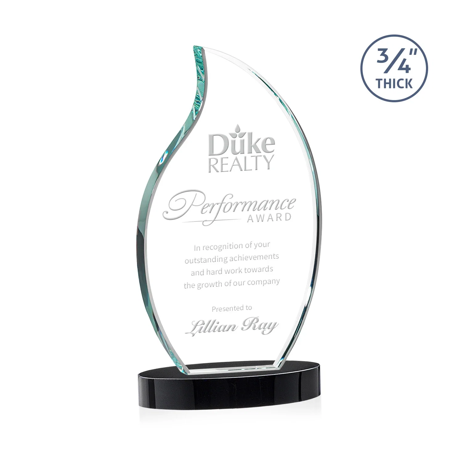 Personalized Starfire Crystal Flame Award for donor appreciation