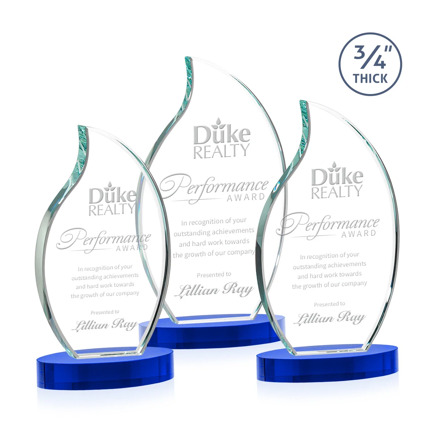 Personalized Starfire Crystal Flame Award for safety achievement programs