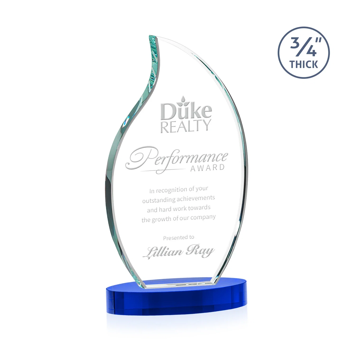Personalized Starfire Crystal Flame Award for dealer and partner awards