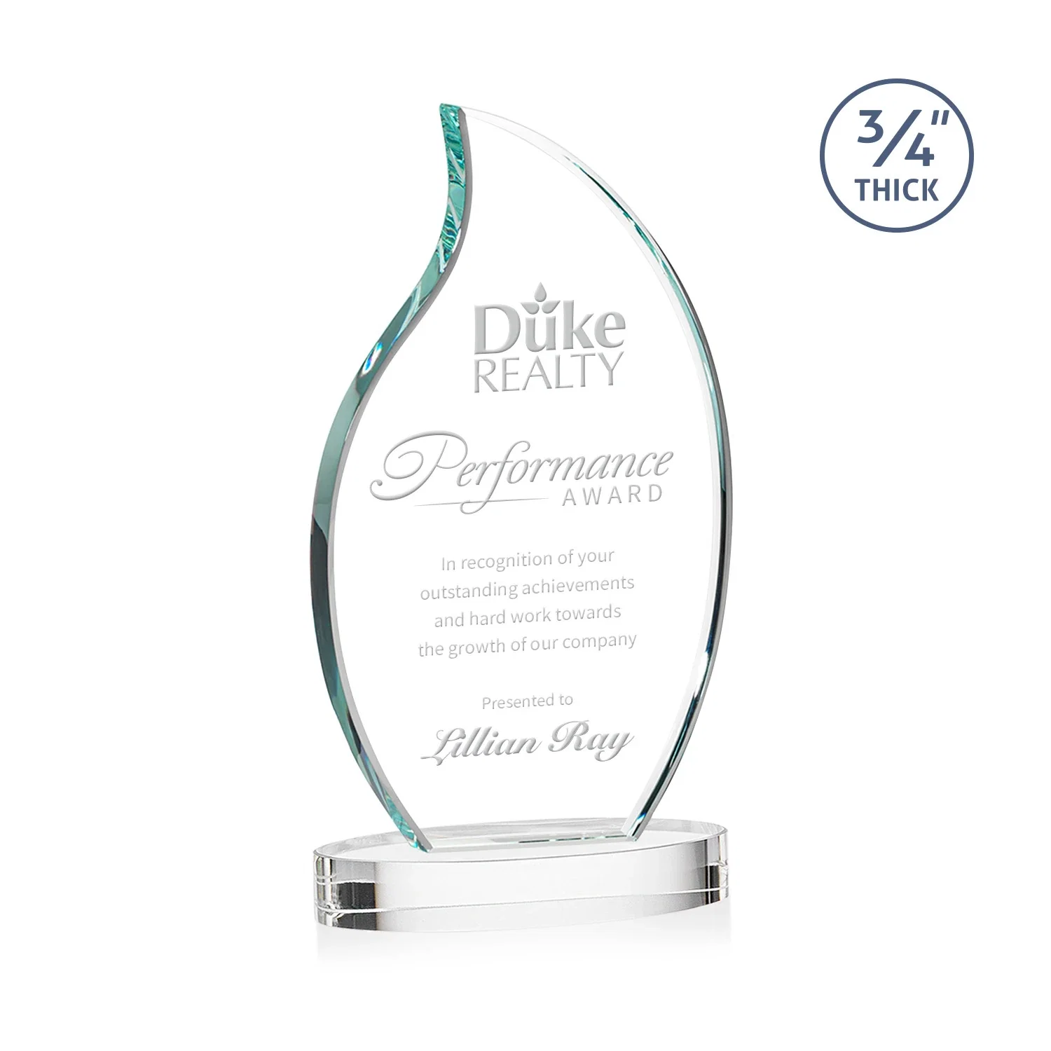 Custom Starfire Crystal Flame Award for service anniversary gifts