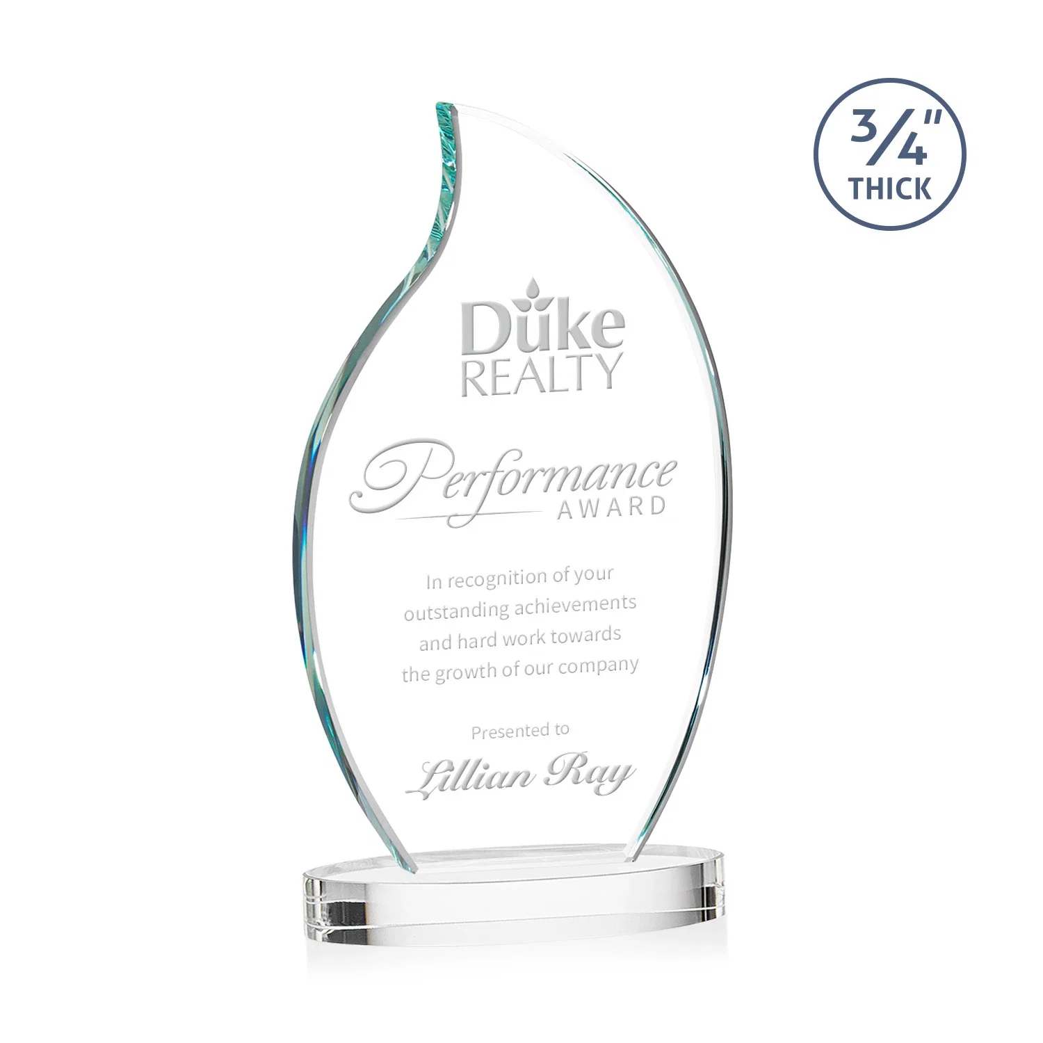 Custom Starfire Crystal Flame Award for sales achievement awards