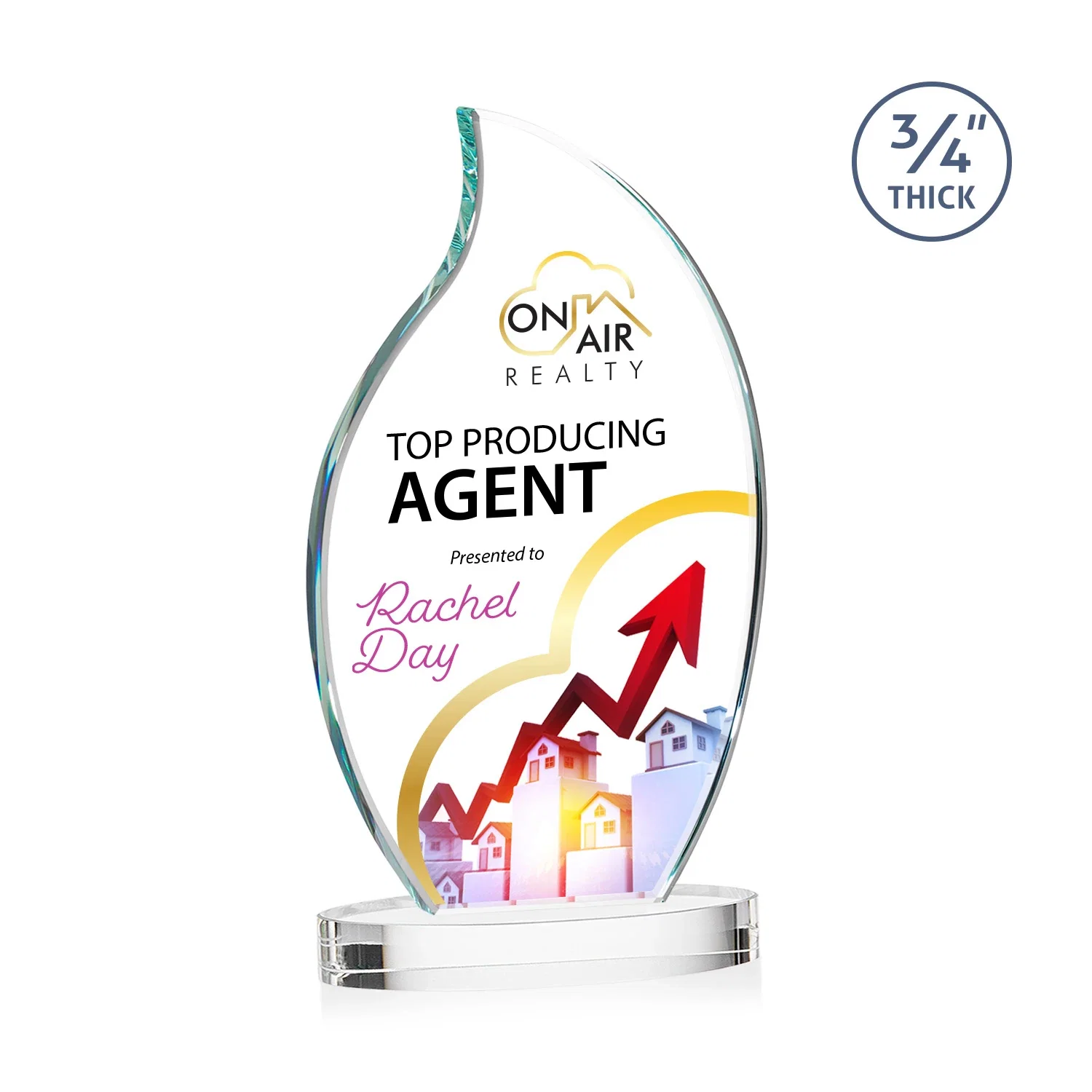 Branded Starfire Crystal Flame Award for sales achievement awards