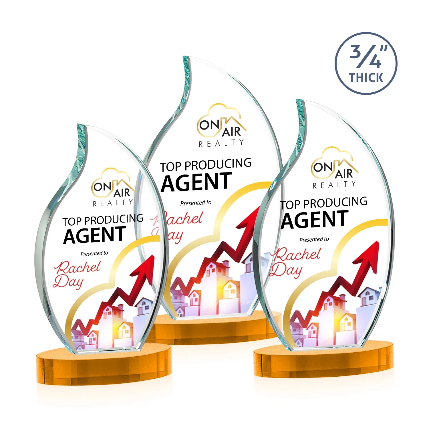 Branded Starfire Crystal Flame Award for retirement presentations