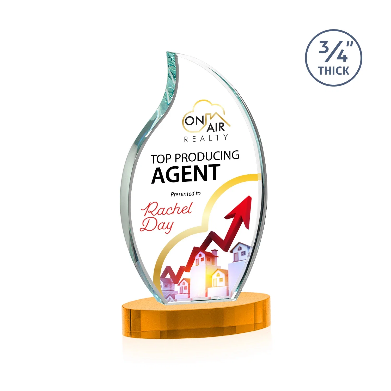 Branded Starfire Crystal Flame Award for team milestone celebrations