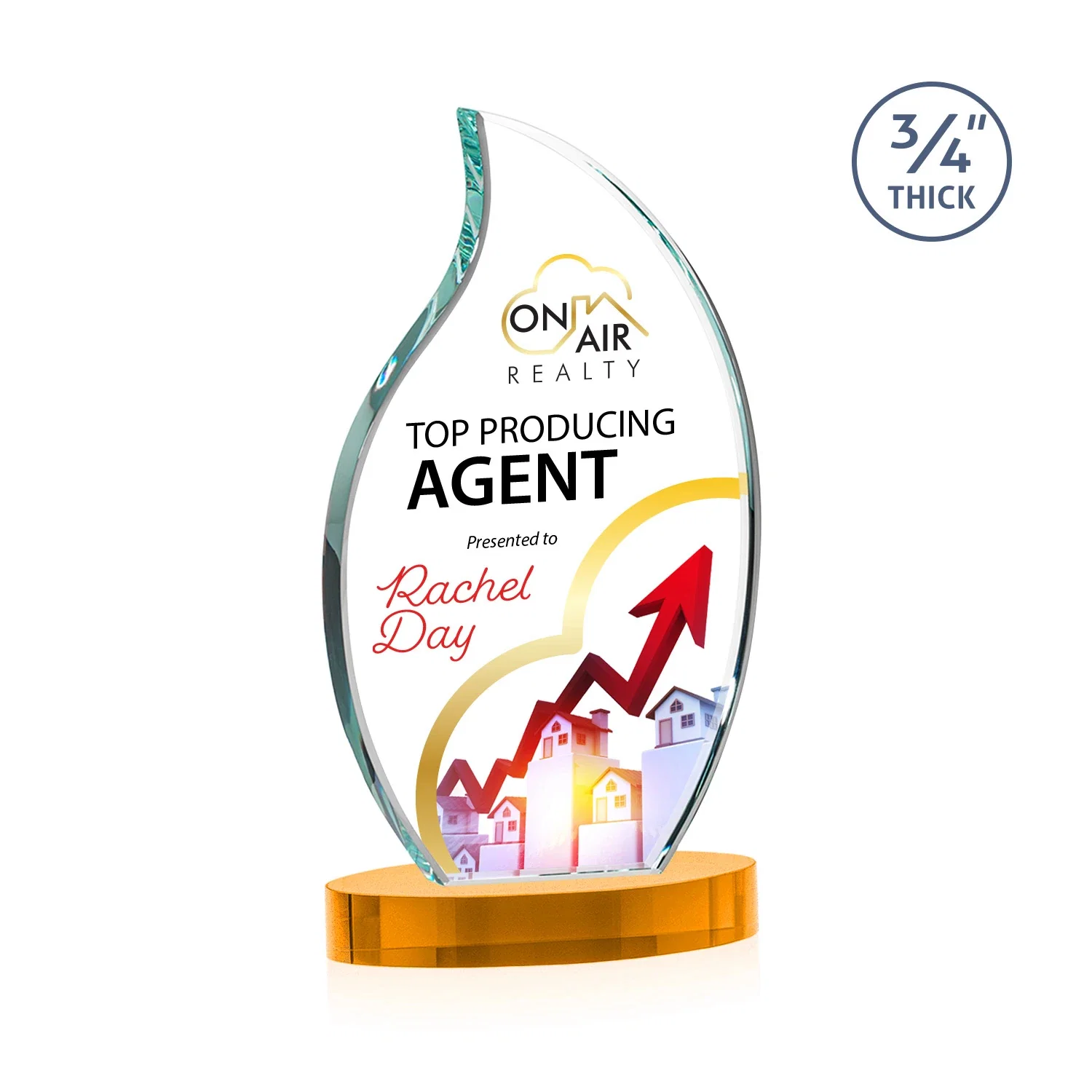Branded Starfire Crystal Flame Award for donor appreciation