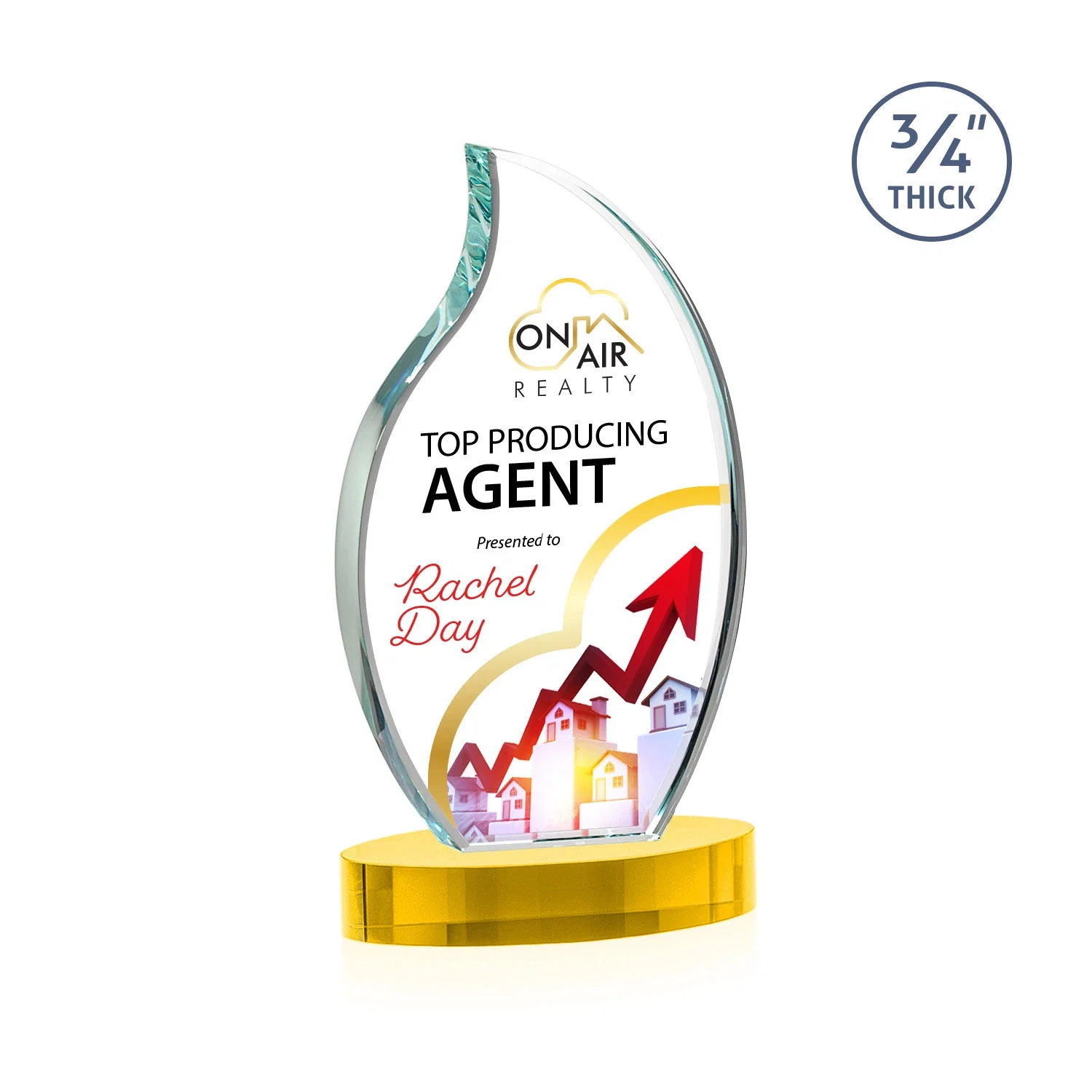 Branded Starfire Crystal Flame Award for volunteer appreciation