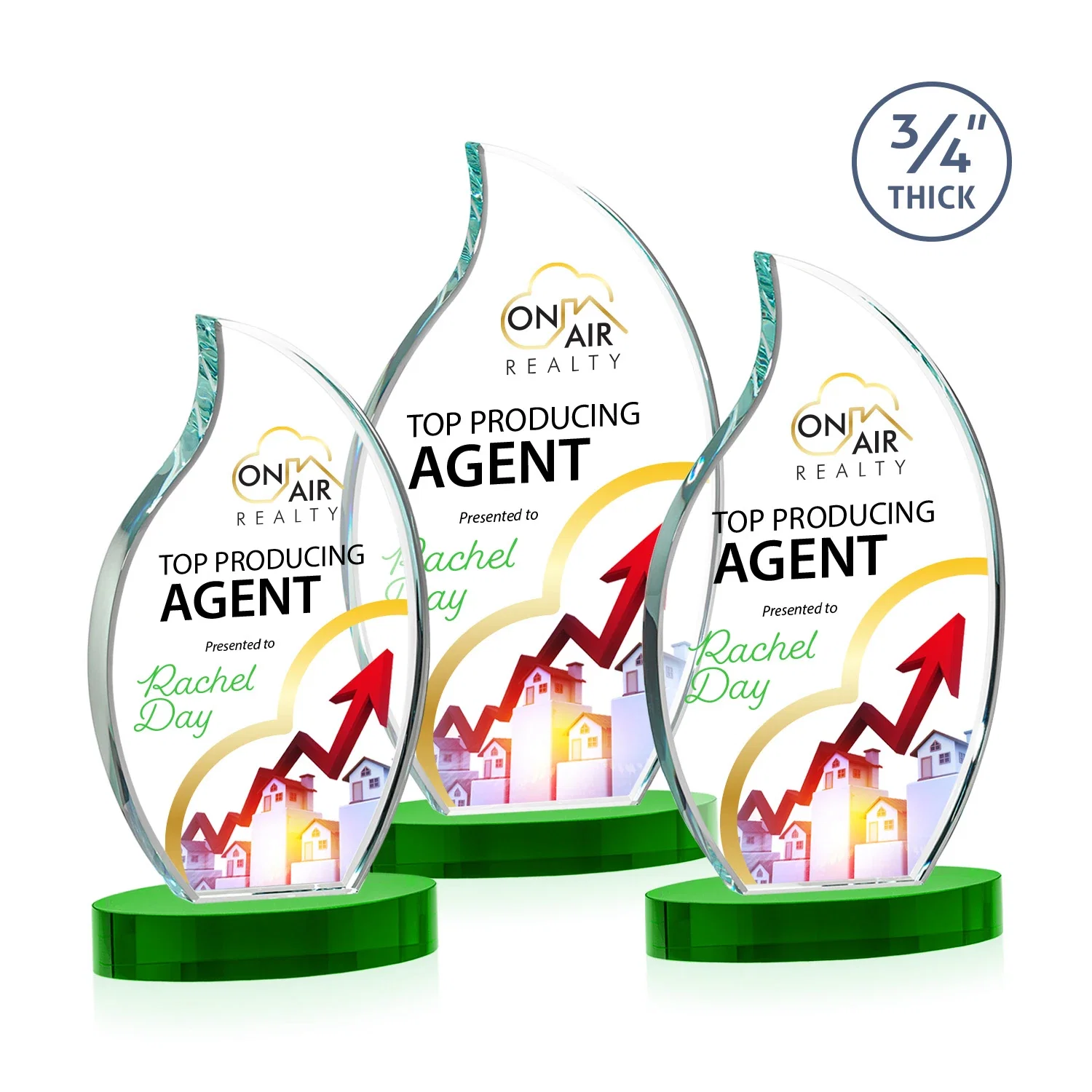 Custom printed Starfire Crystal Flame Award for employee recognition