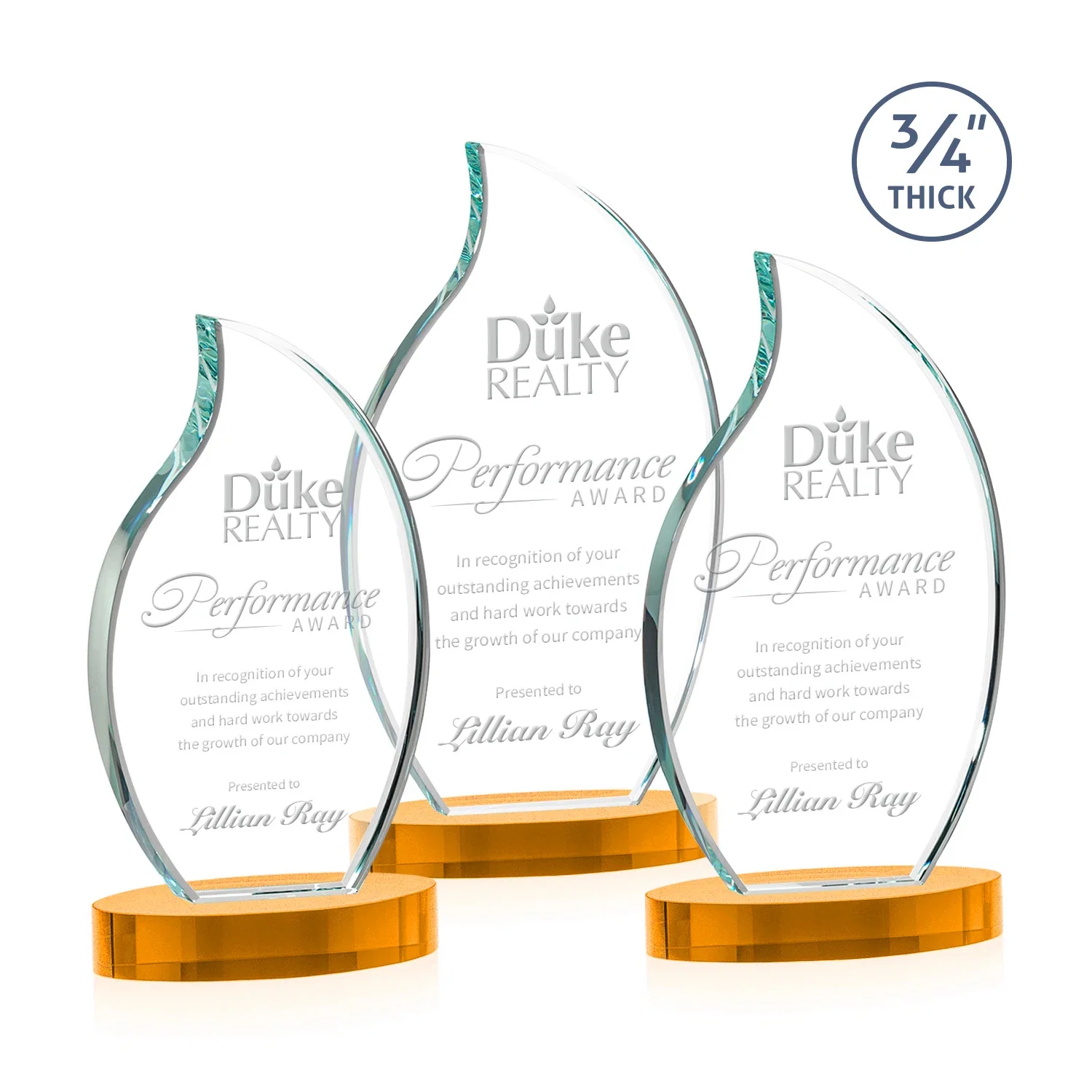 Custom Starfire Crystal Flame Award for retirement presentations