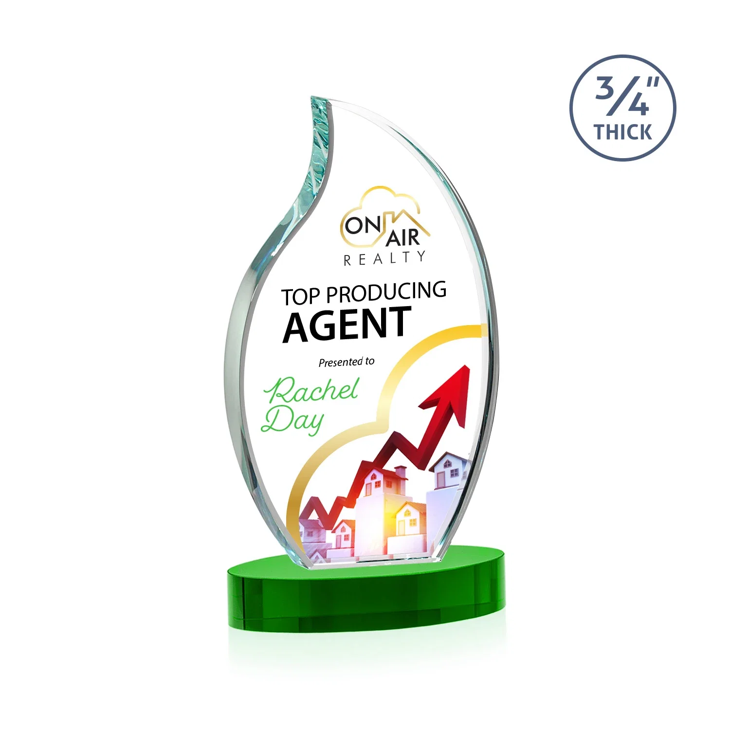 Custom printed Starfire Crystal Flame Award for corporate award ceremonies