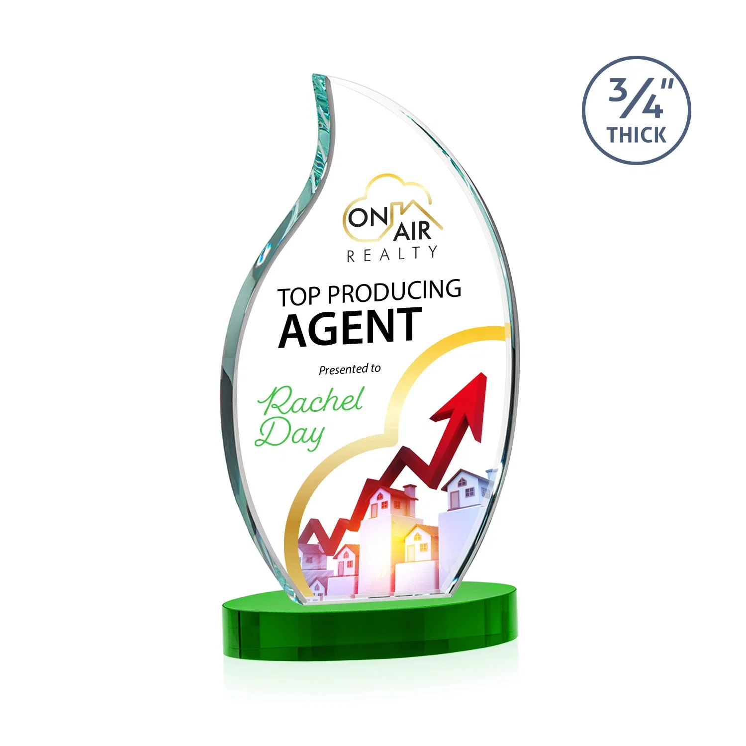 Custom printed Starfire Crystal Flame Award for service anniversary gifts