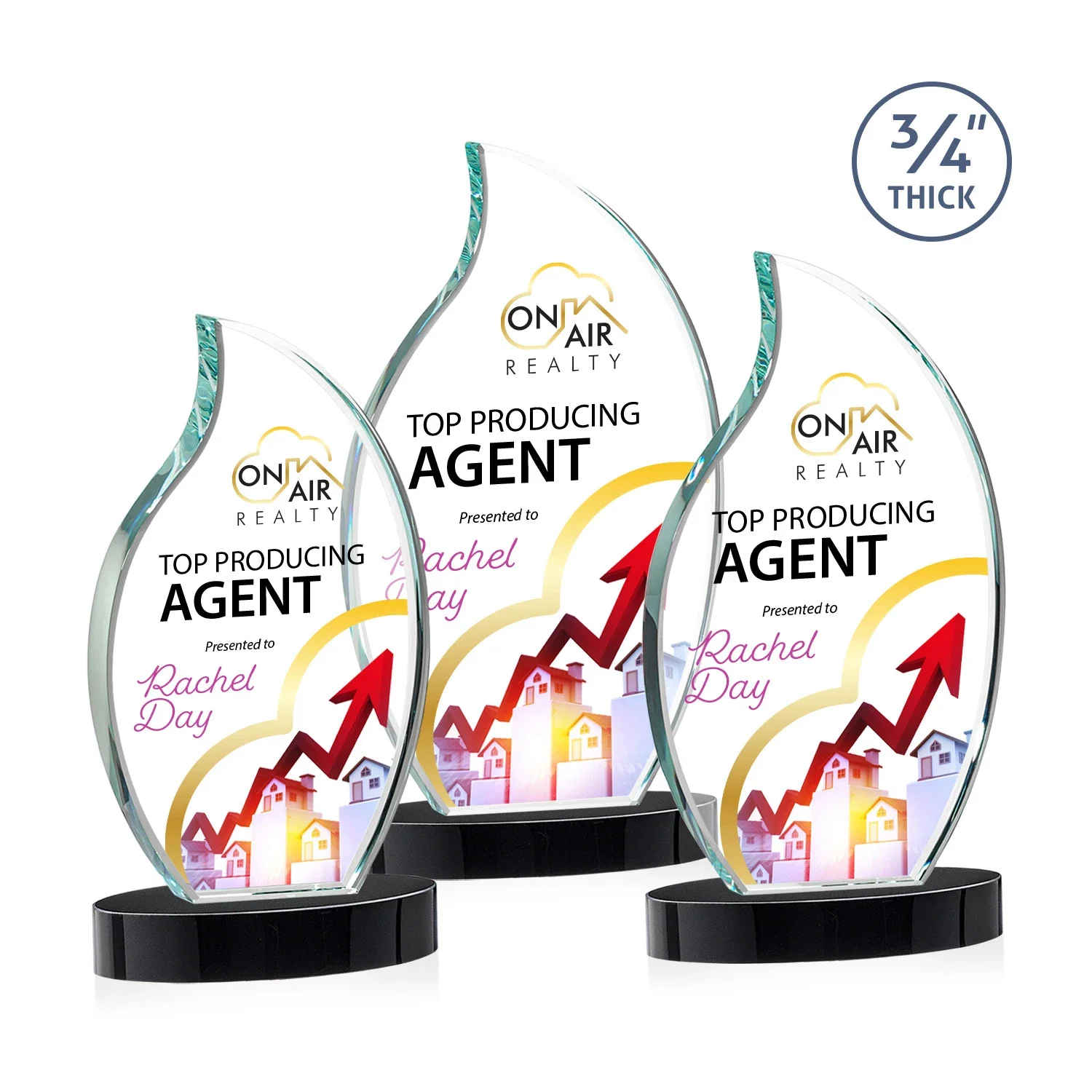 Custom printed Starfire Crystal Flame Award for retirement presentations