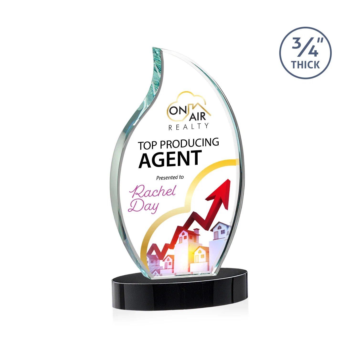 Custom printed Starfire Crystal Flame Award for team milestone celebrations