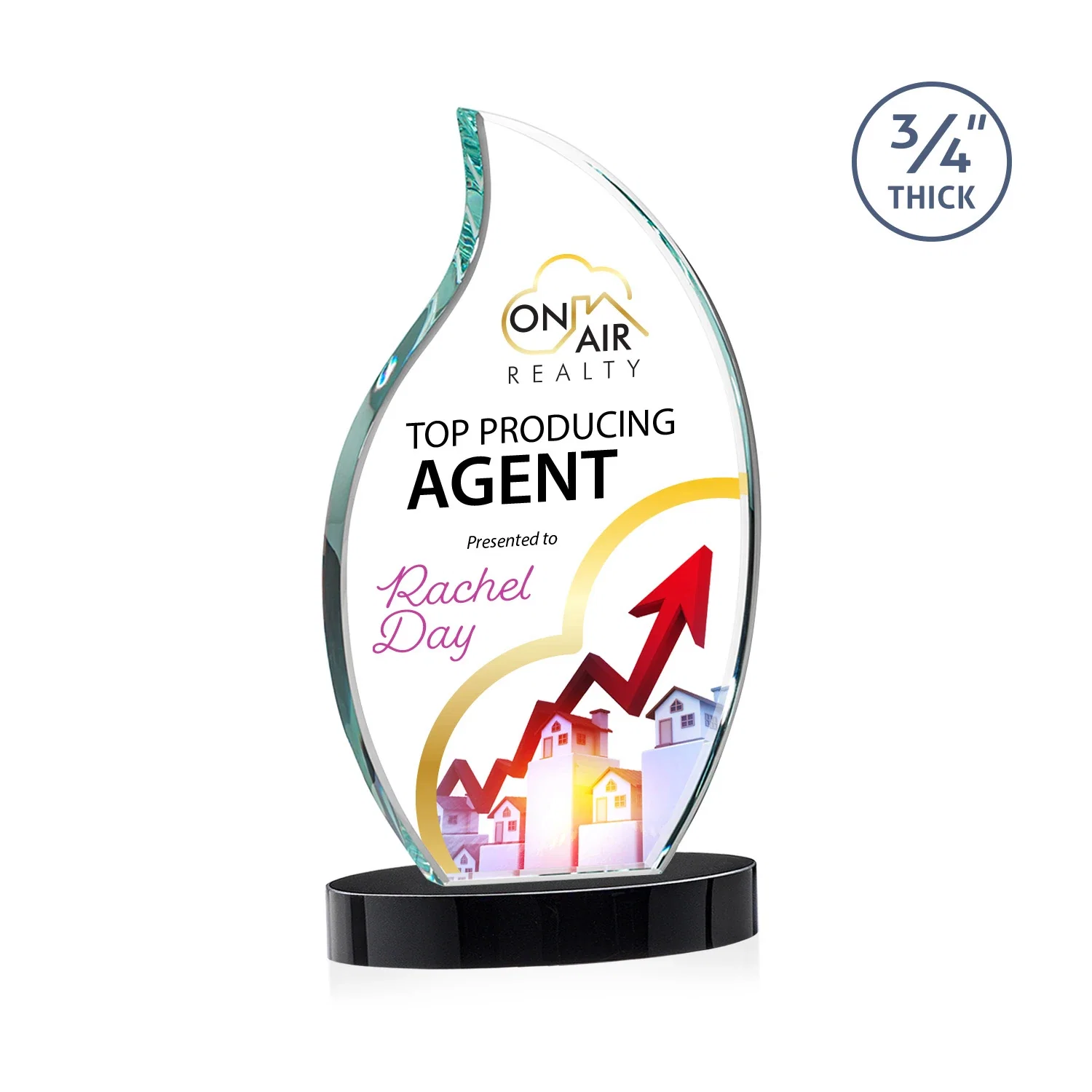 Custom printed Starfire Crystal Flame Award for donor appreciation