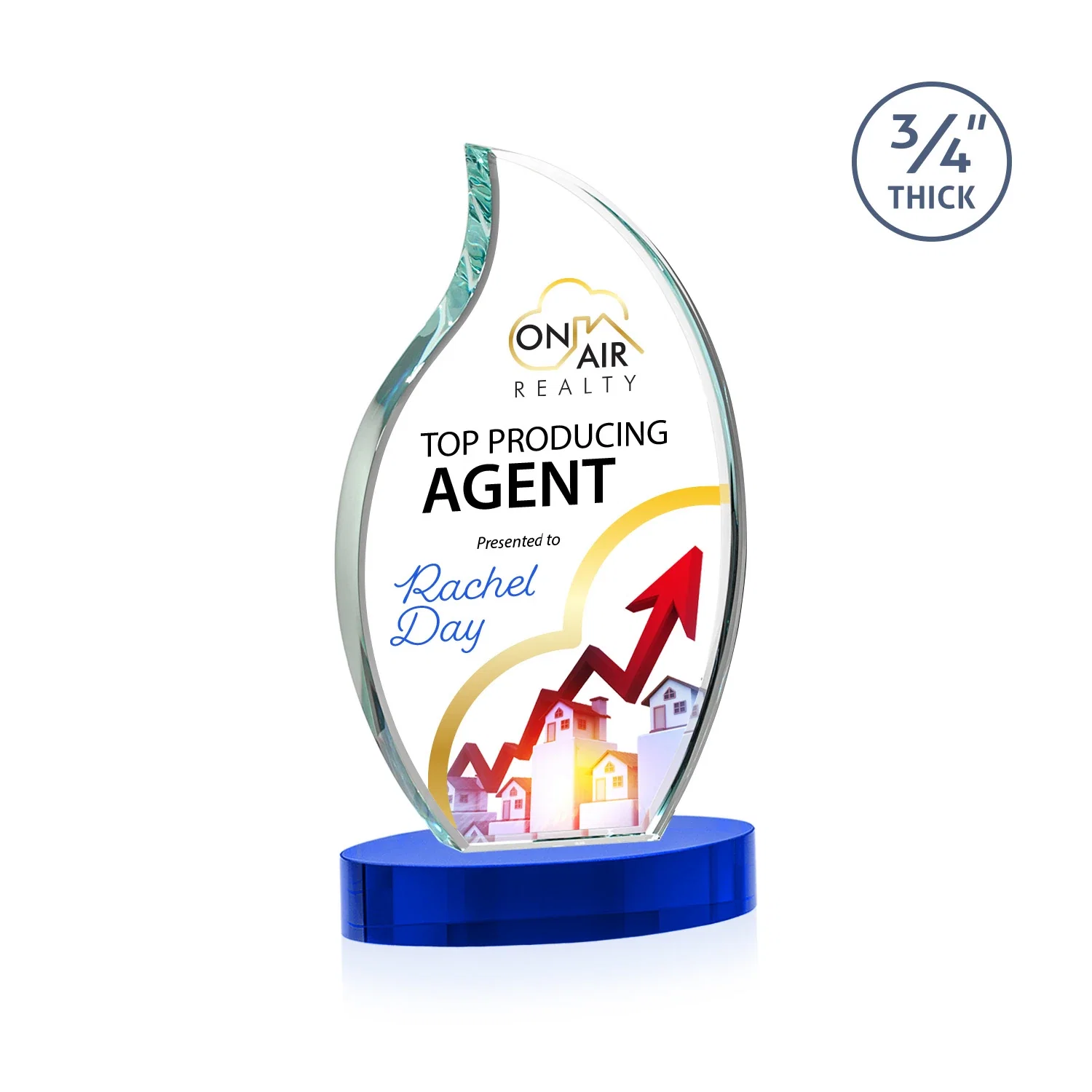 Custom printed Starfire Crystal Flame Award for volunteer appreciation