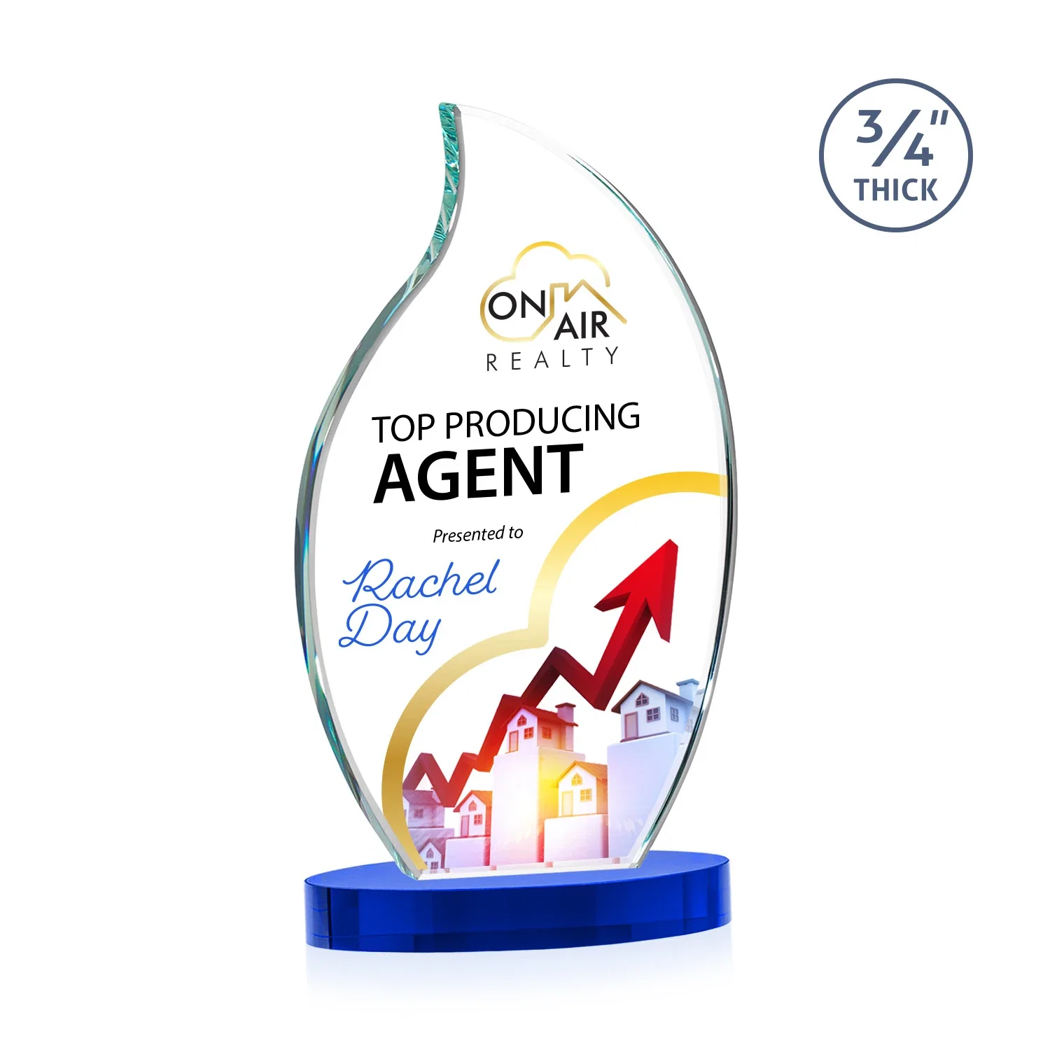 Custom printed Starfire Crystal Flame Award for company anniversary events