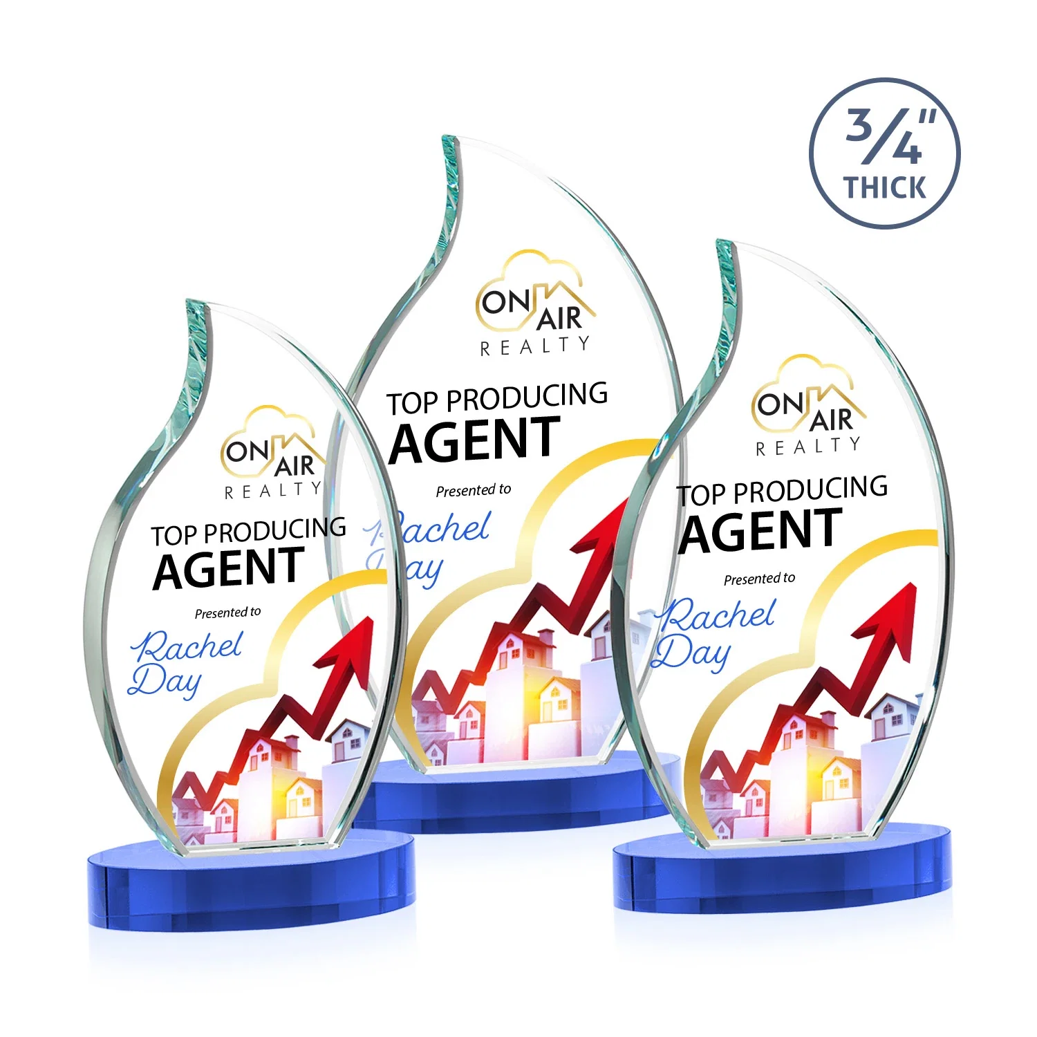 Customized Starfire Crystal Flame Award for retirement presentations