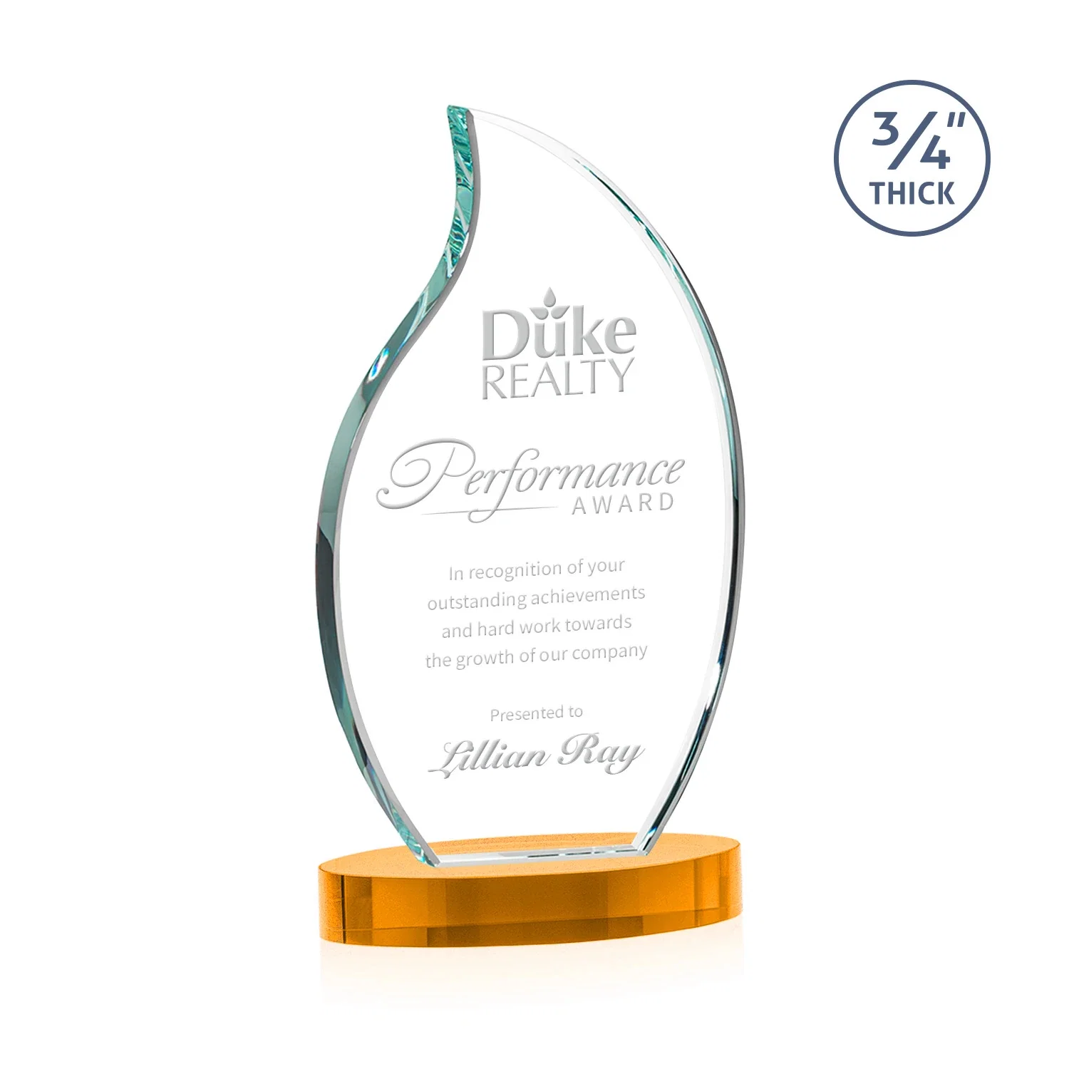 Custom Starfire Crystal Flame Award for donor appreciation