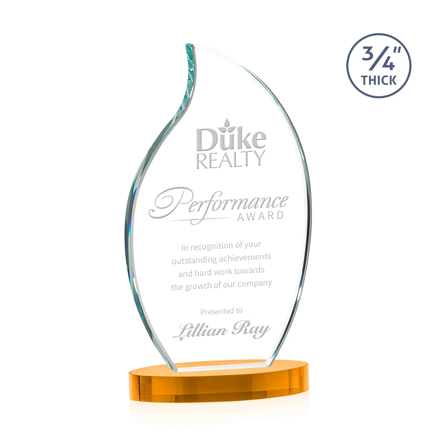 Custom Starfire Crystal Flame Award for graduation ceremonies