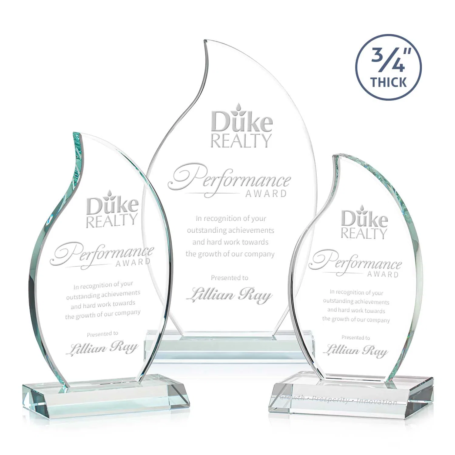 Custom Starfire Crystal Flame Award on Front-Mitered Color Base for employee recognition