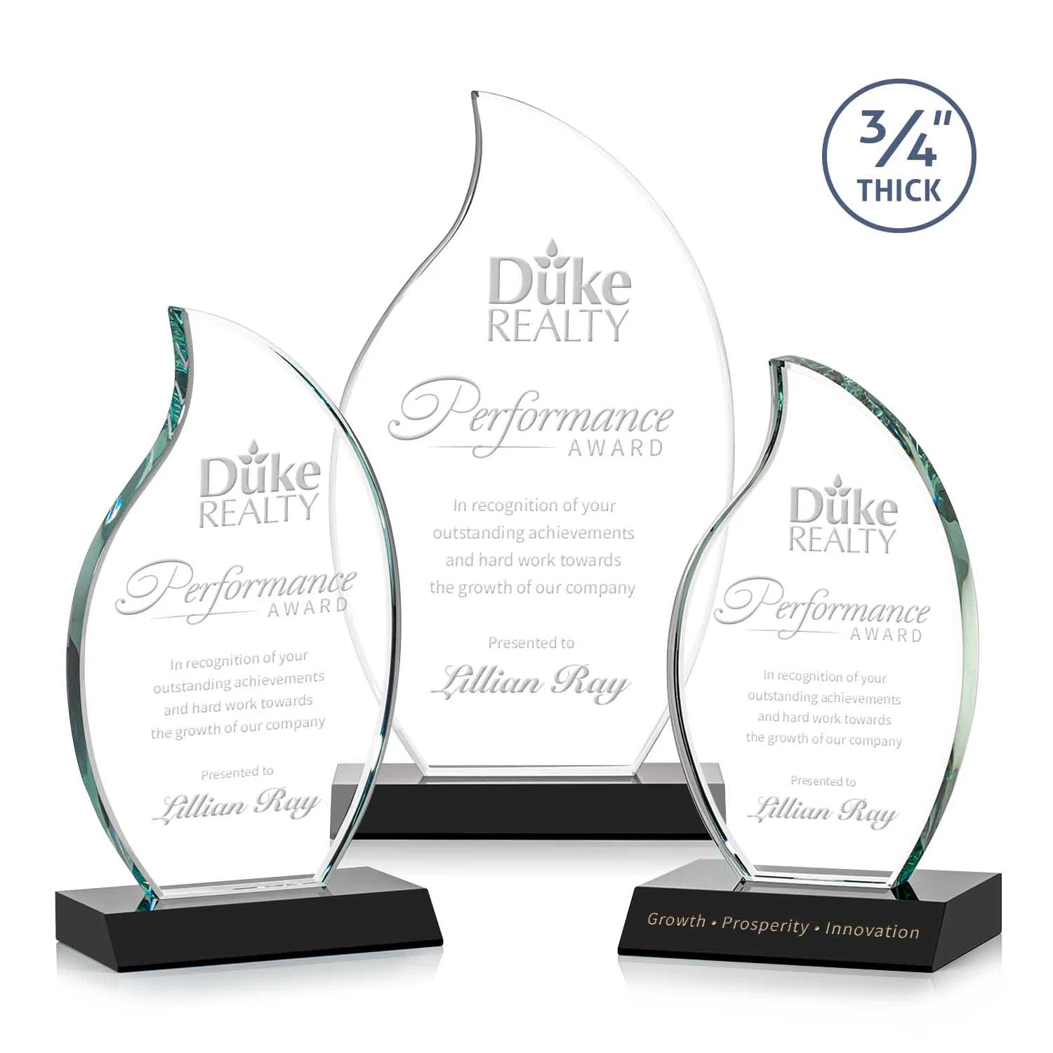 Personalized Starfire Crystal Flame Award on Front-Mitered Color Base for employee recognition