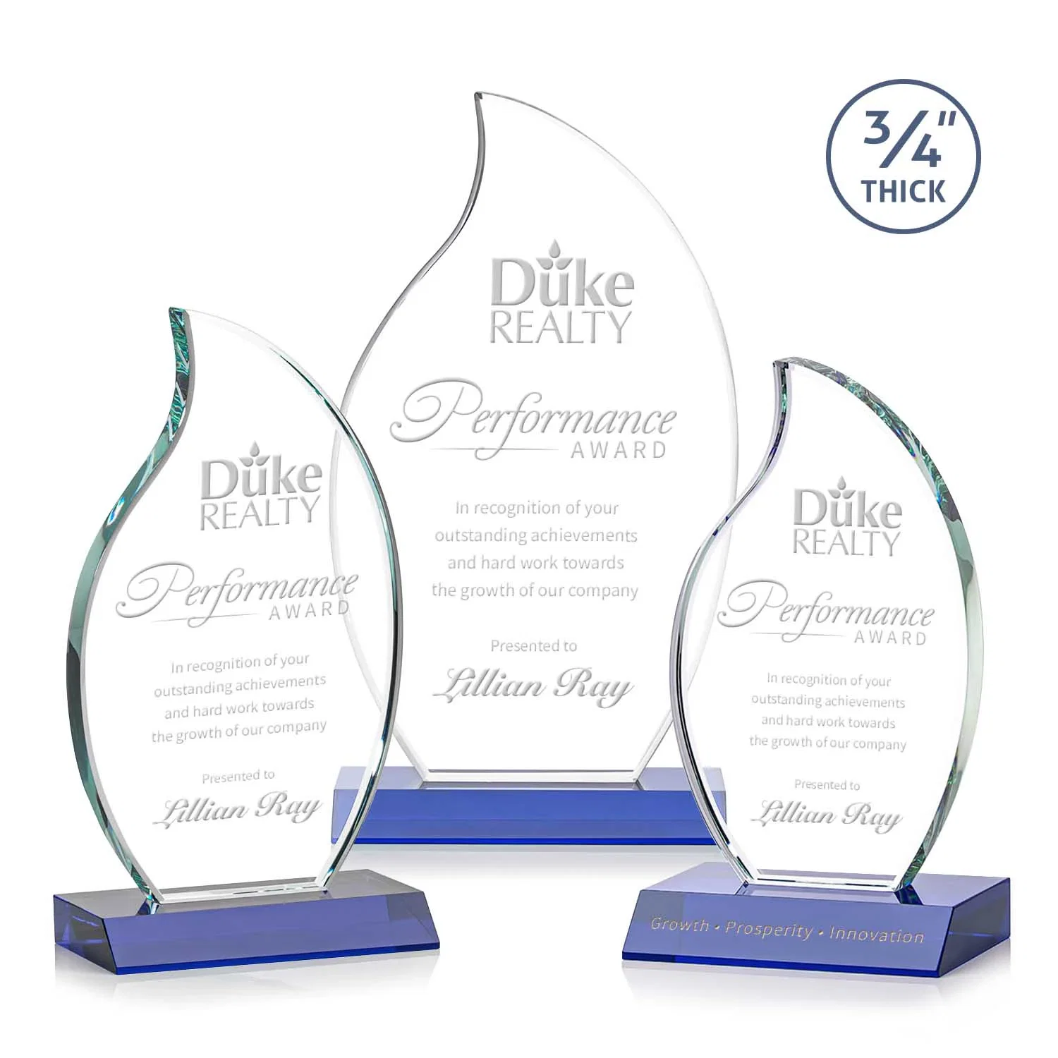 Personalized Starfire Crystal Flame Award on Front-Mitered Color Base for retirement presentations